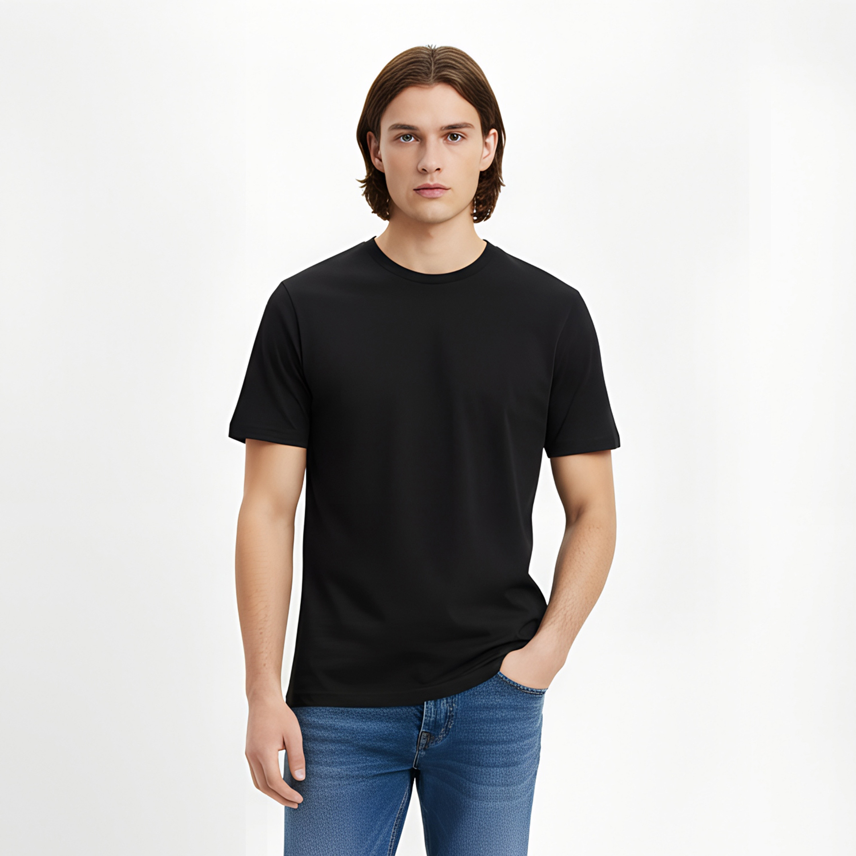 تيشيرت رجالي سادة بياقة دائرية وأكمام قصيرة من جاك ان جونز-men-clothing-tshirtsandpolos-tshirts-image-1