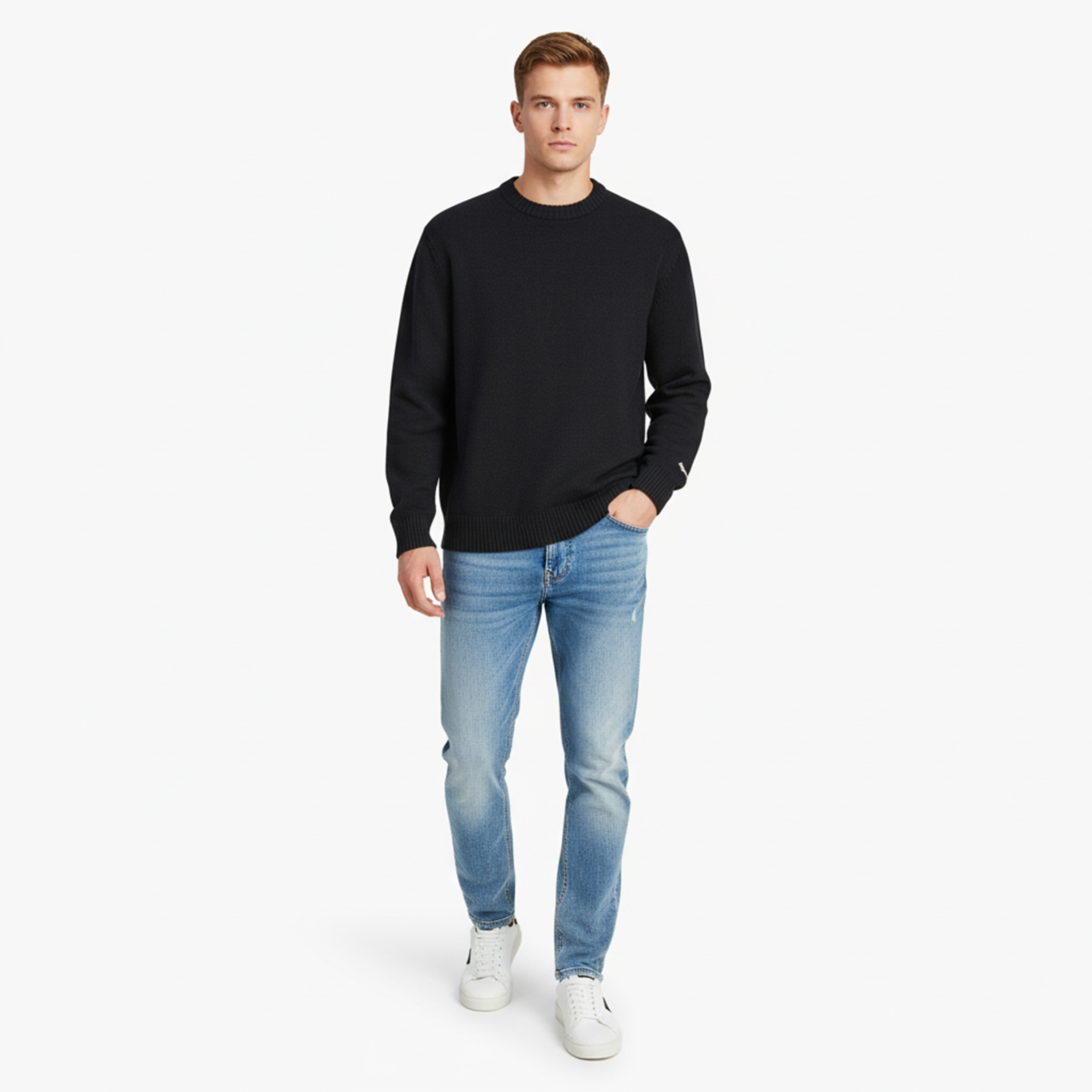 كنزة صوفية (بلوفر) رجالية جاك آند جونز محبوكة بياقة مستديرة وأكمام طويلة-men-clothing-sweatersandpullovers-image-2