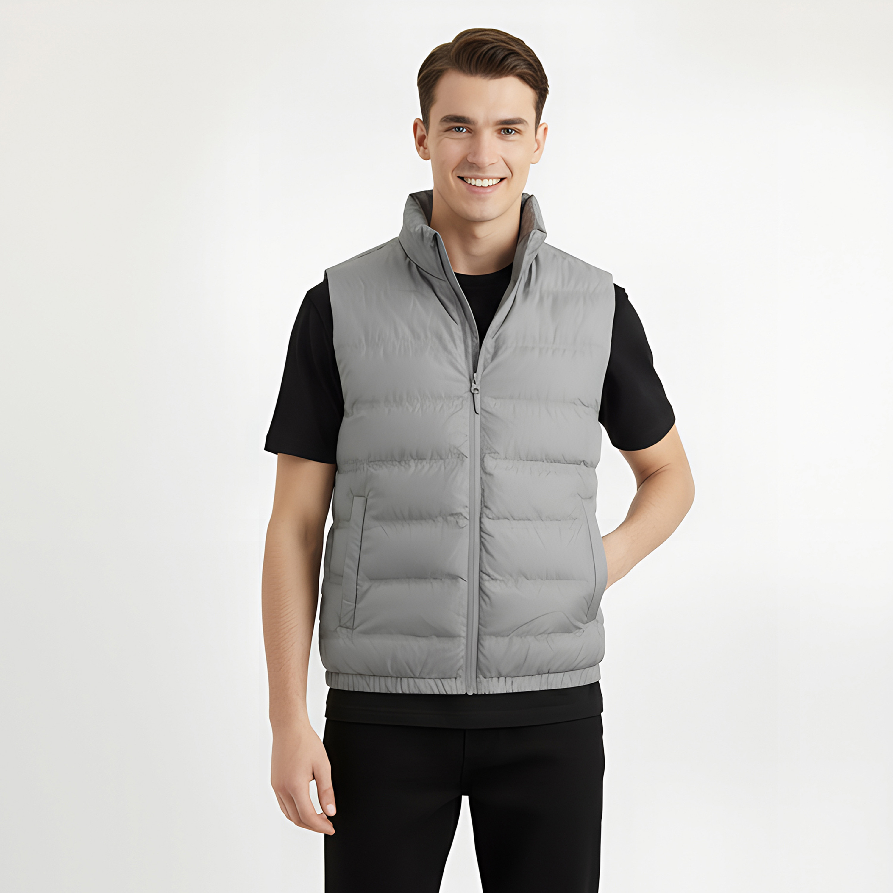 جاكيت مبطن بدون أكمام (جيليت) رجالي جاك آند جونز سادة بياقة عالية قائمة-men-clothing-jacketsandblazers-jackets-image-1