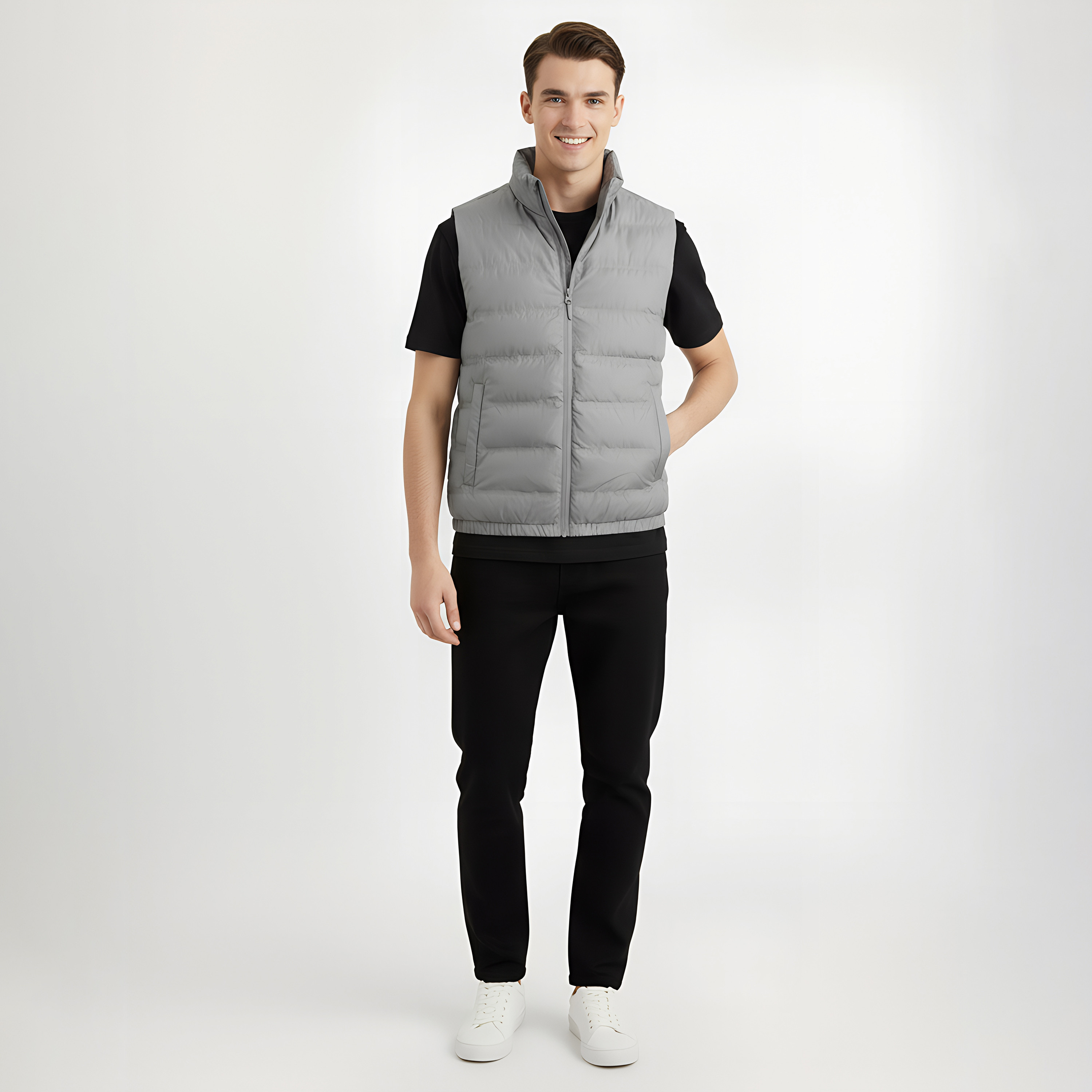 جاكيت مبطن بدون أكمام (جيليت) رجالي جاك آند جونز سادة بياقة عالية قائمة-men-clothing-jacketsandblazers-jackets-image-2