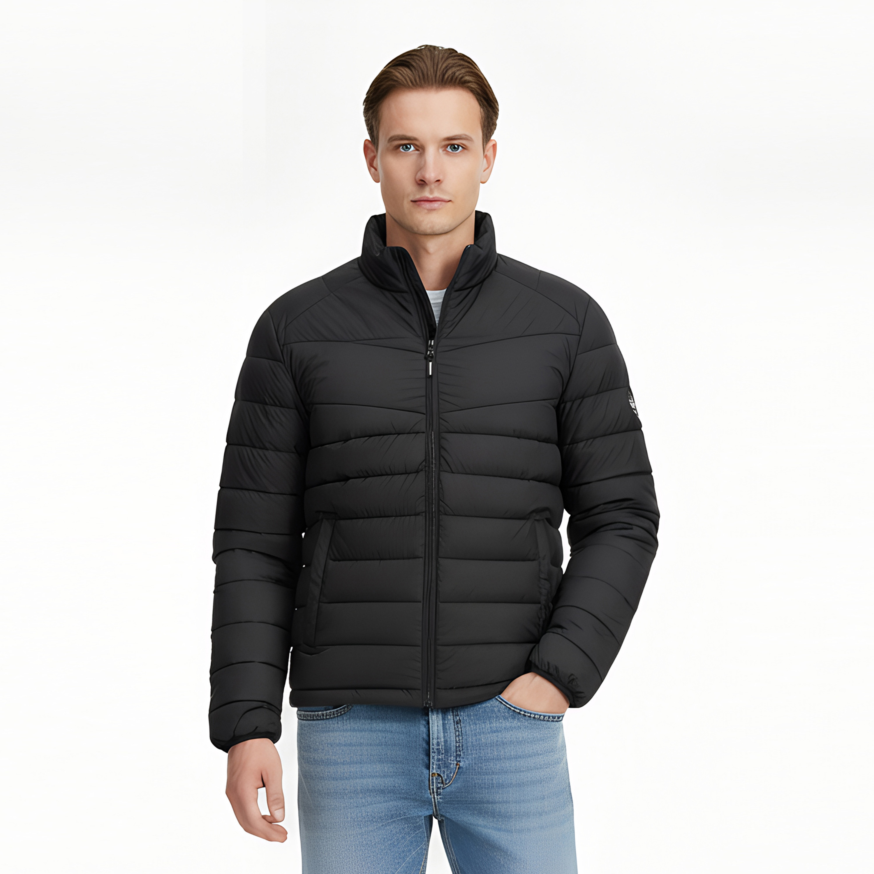 Jack & Jones Plain High Stand Collar Long Sleeves Men's Puffer Jacket-men-clothing-jacketsandblazers-jackets-image-1