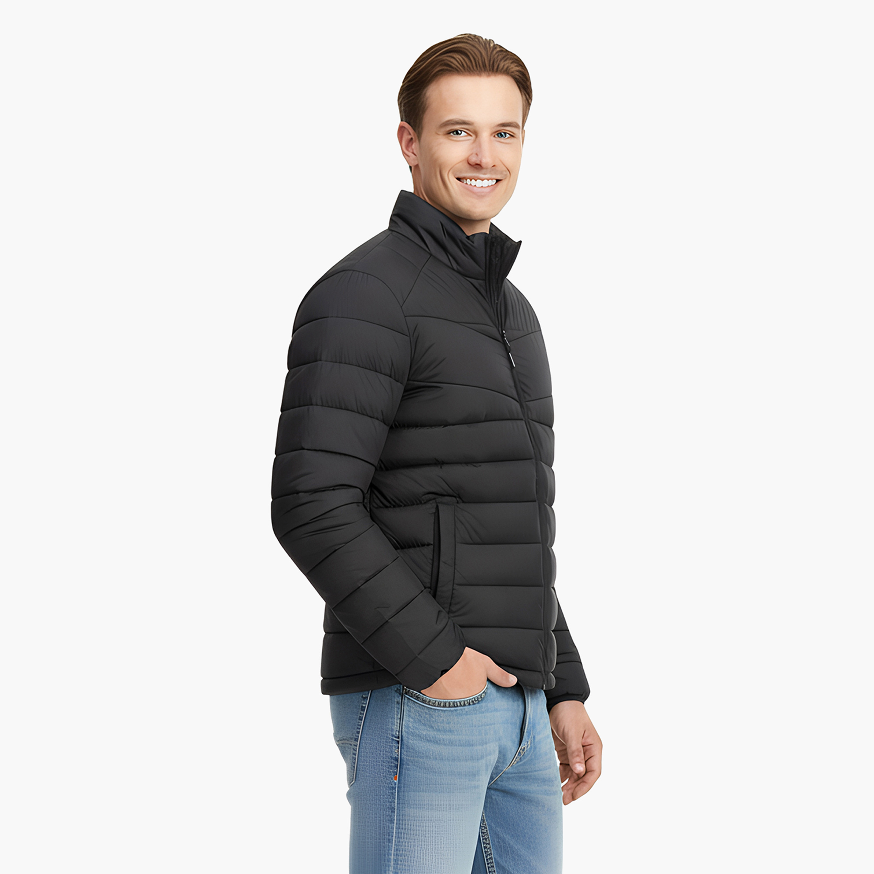 Jack & Jones Plain High Stand Collar Long Sleeves Men's Puffer Jacket-men-clothing-jacketsandblazers-jackets-image-3