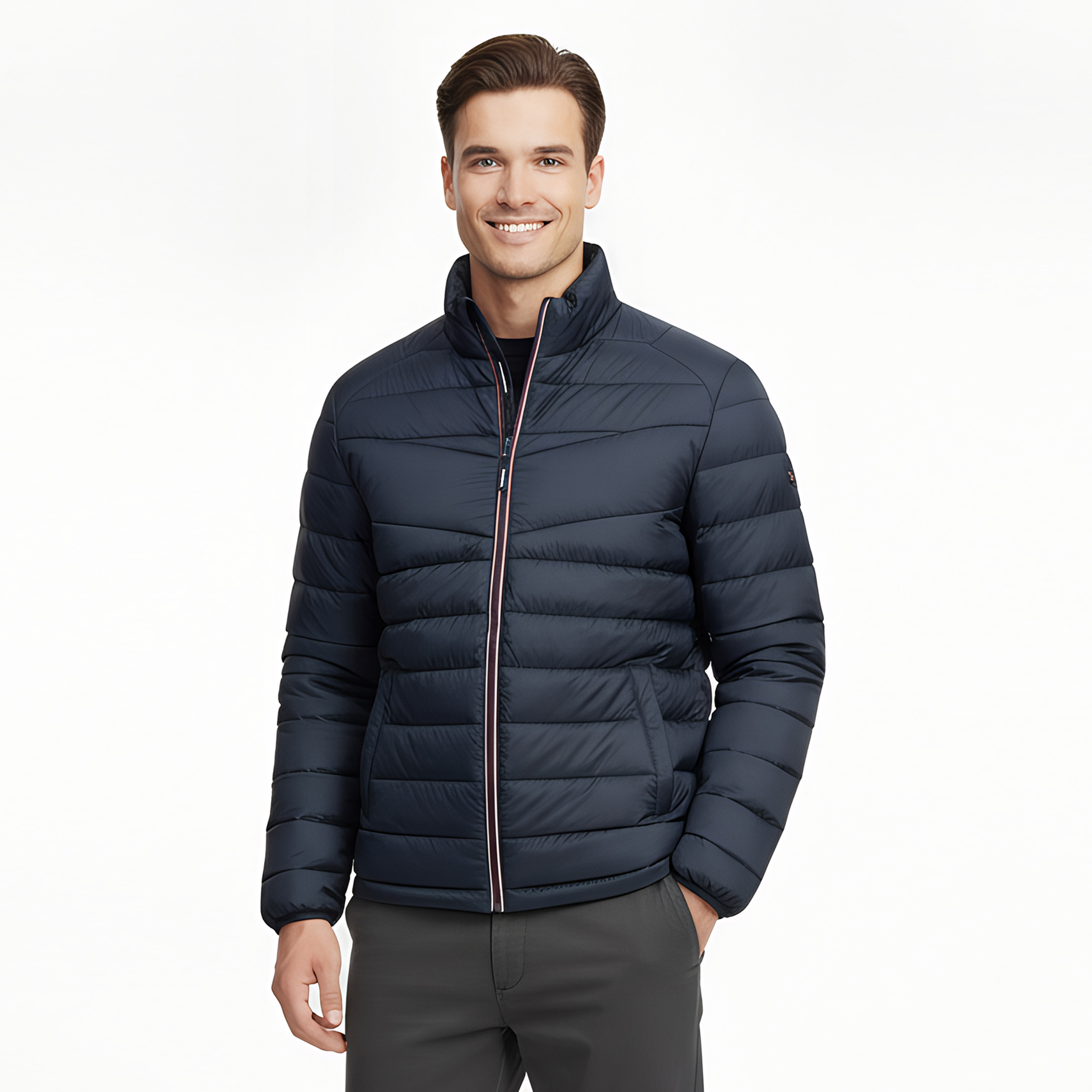 جاكيت منفوخ (بافر) رجالي جاك آند جونز سادة بياقة عالية قائمة وأكمام طويلة-men-clothing-jacketsandblazers-jackets-image-7