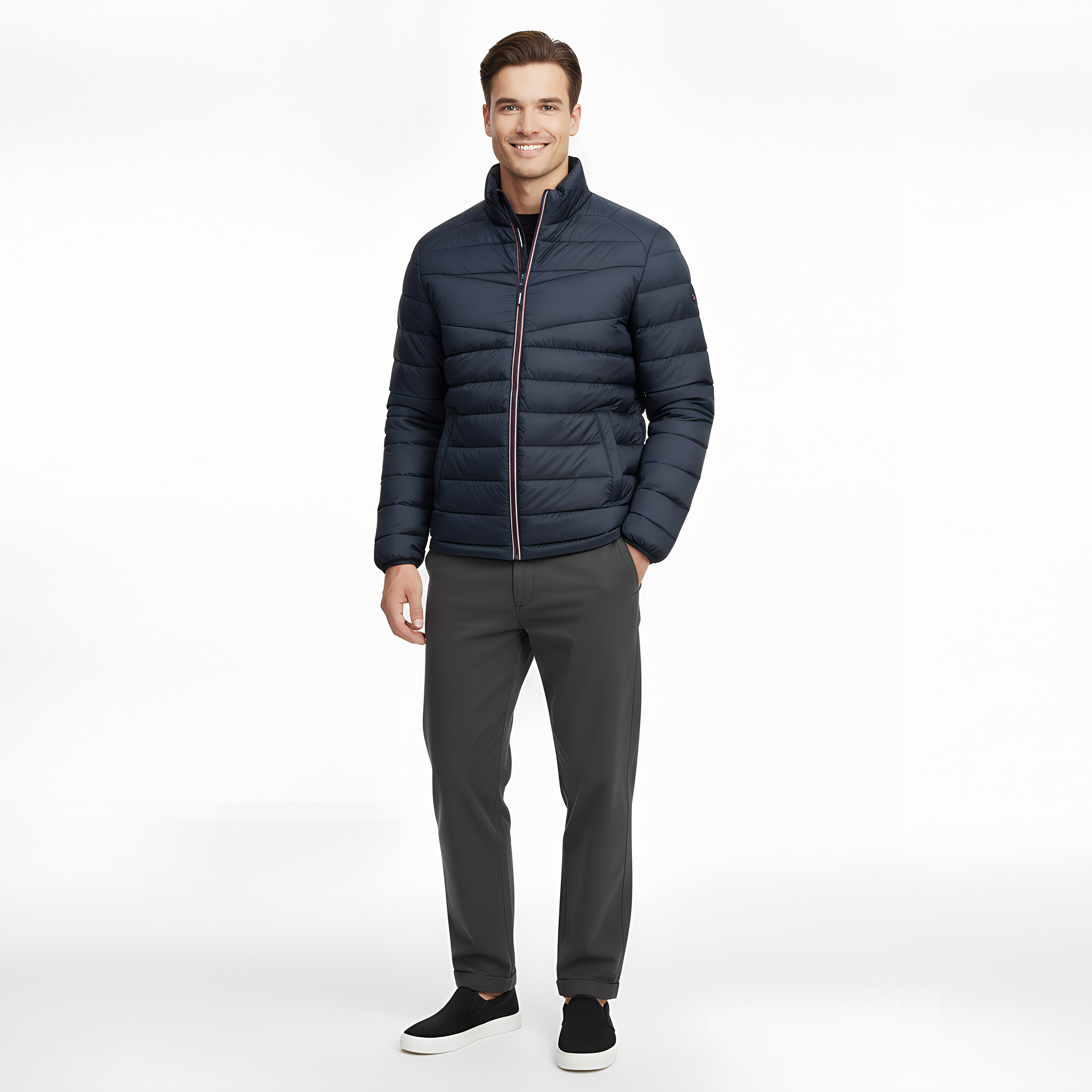 جاكيت منفوخ (بافر) رجالي جاك آند جونز سادة بياقة عالية قائمة وأكمام طويلة-men-clothing-jacketsandblazers-jackets-image-8