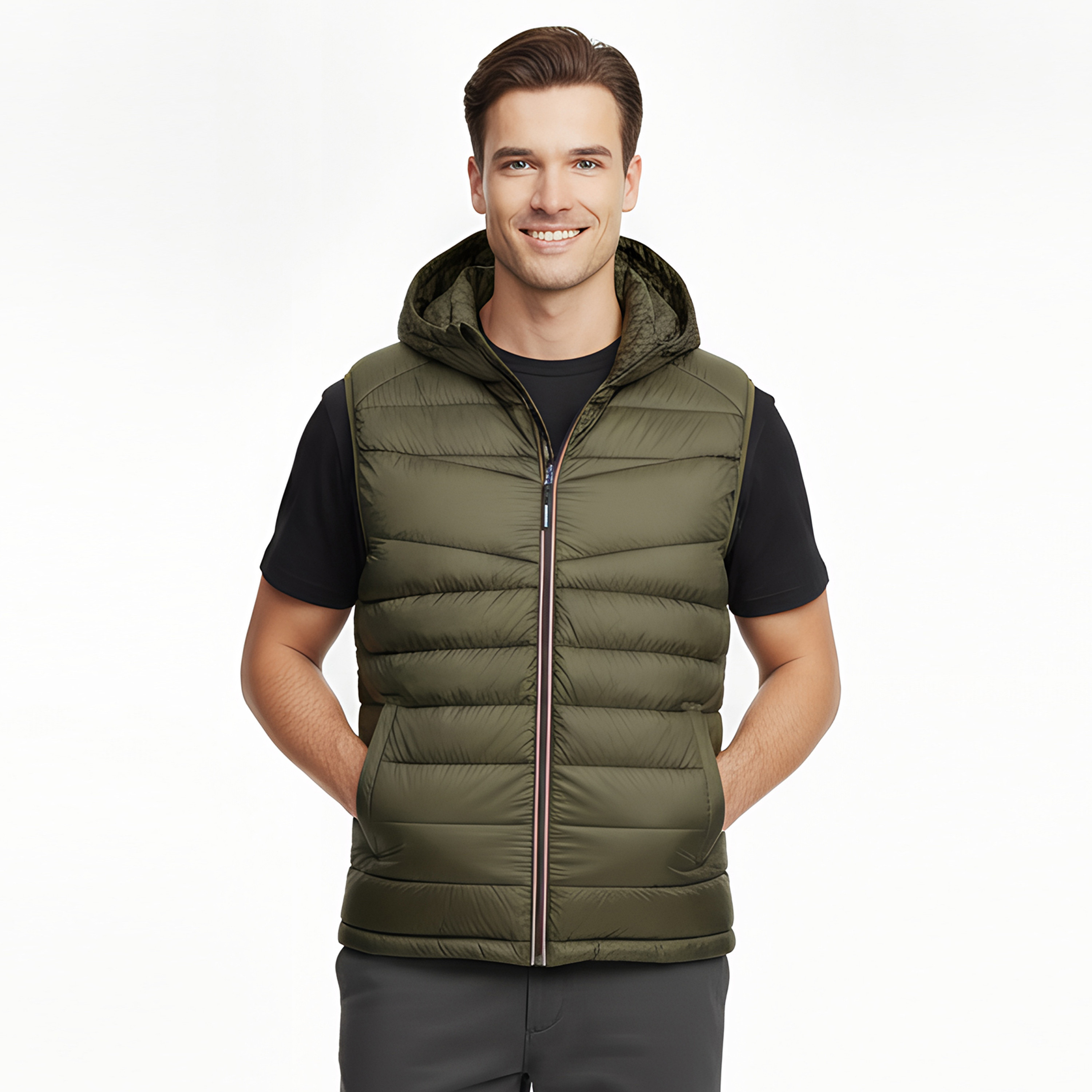 جاكيت مبطن بدون أكمام (جيليت) رجالي جاك آند جونز سادة بغطاء رأس (هودي)-men-clothing-jacketsandblazers-jackets-image-1
