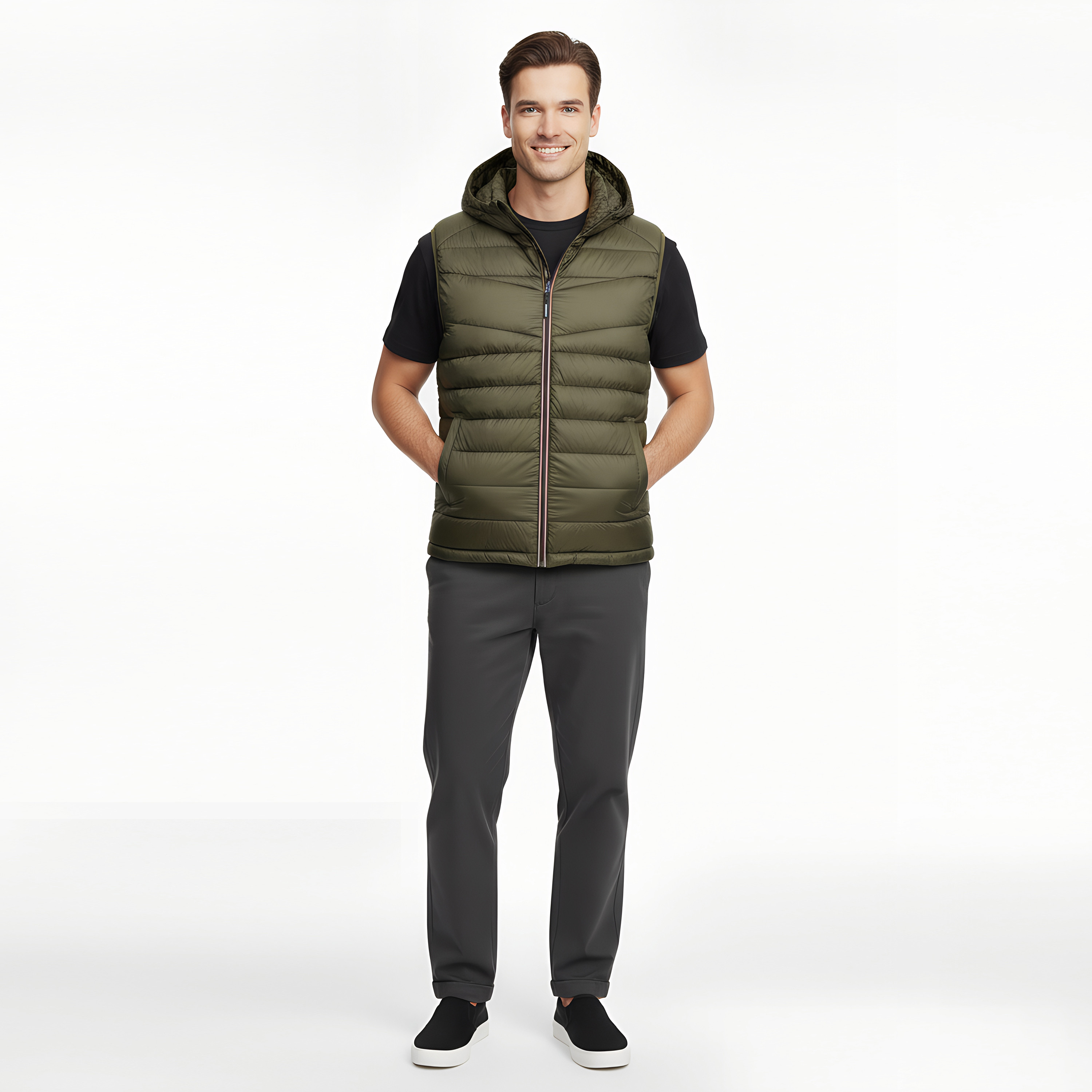 جاكيت مبطن بدون أكمام (جيليت) رجالي جاك آند جونز سادة بغطاء رأس (هودي)-men-clothing-jacketsandblazers-jackets-image-2