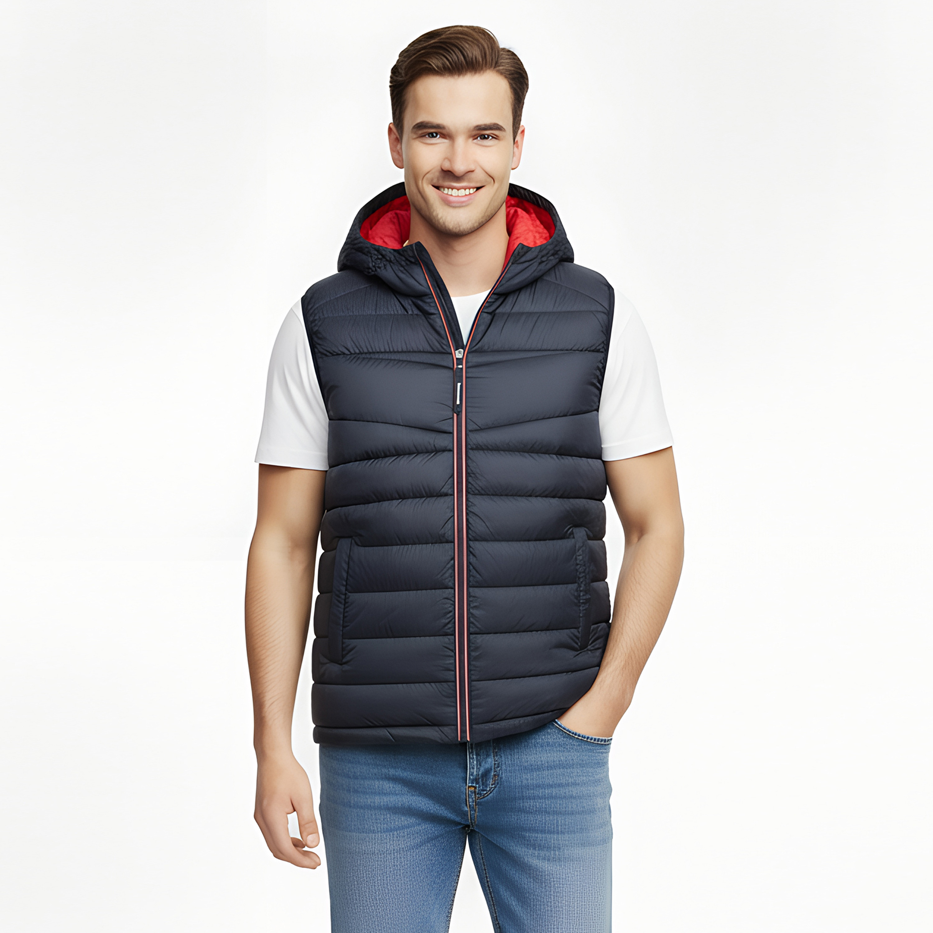 Jack & Jones Plain Hooded Neck Sleeveless Men's Puffer Gilet-men-clothing-jacketsandblazers-jackets-image-1
