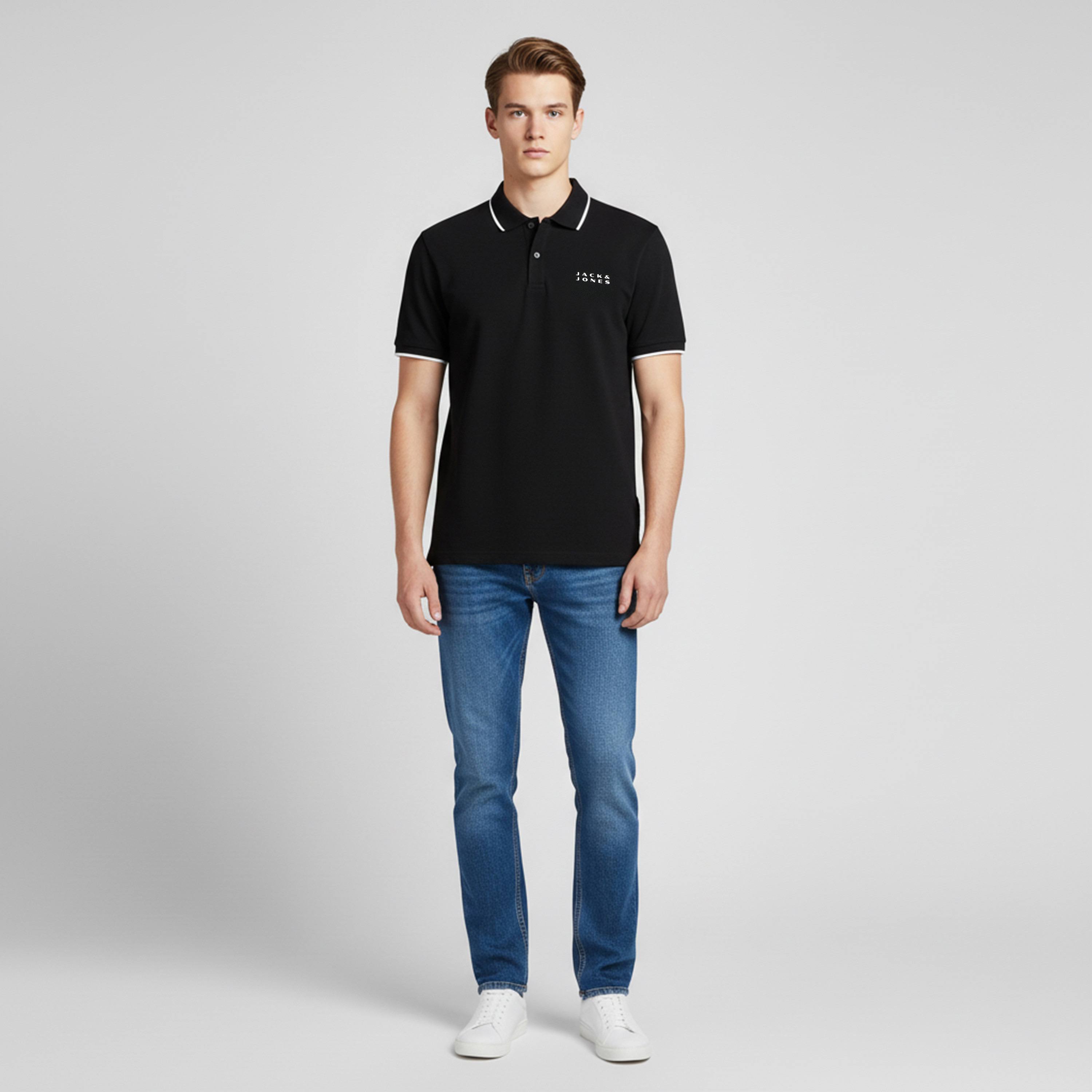 تي شيرت بولو رجالي سادة بياقة وأكمام قصيرة من جاك اند جونز-men-clothing-tshirtsandpolos-polos-image-2
