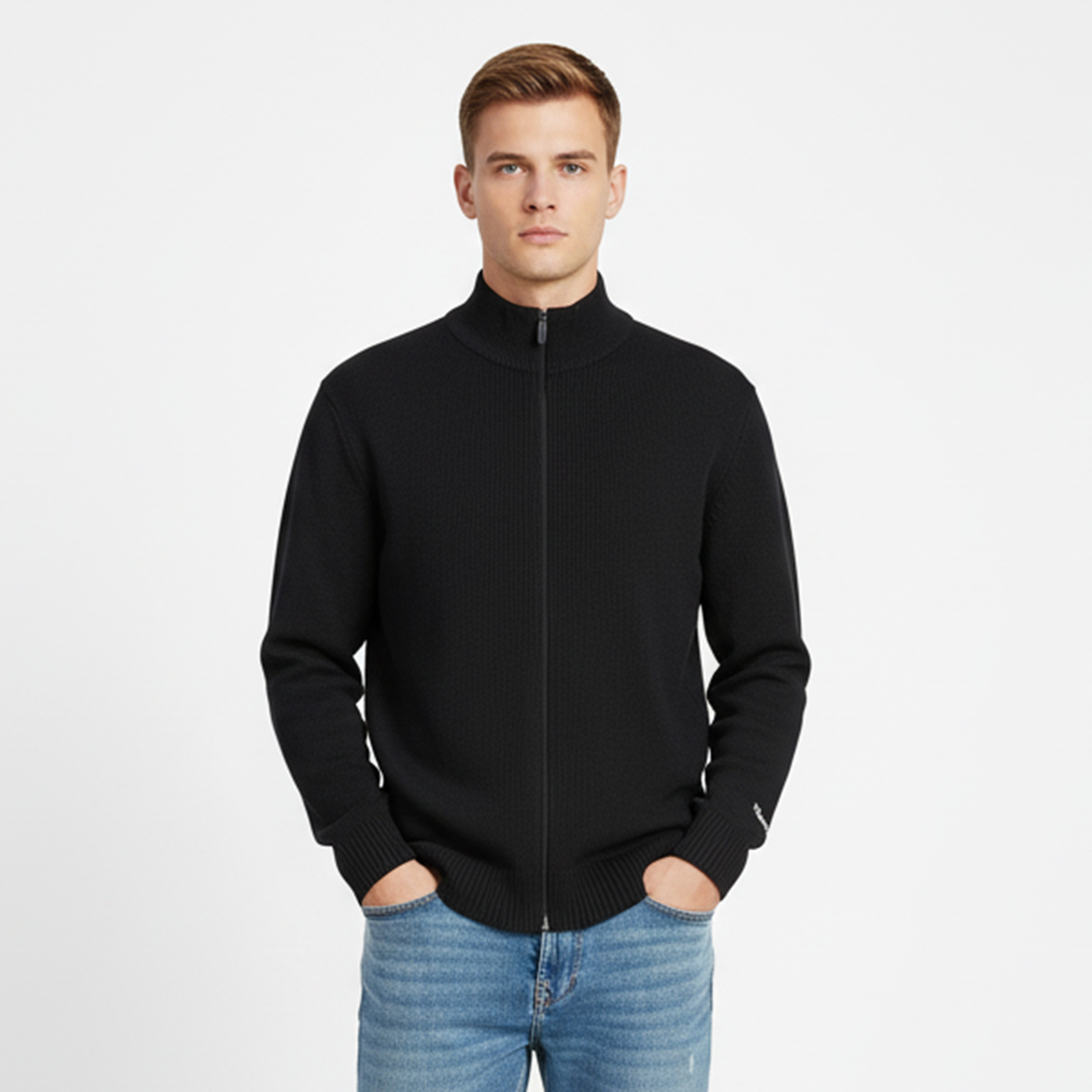 كارديجان رجالي جاك آند جونز بملمس وبياقة عالية بسحاب وأكمام طويلة-men-clothing-sweatersandpullovers-image-1