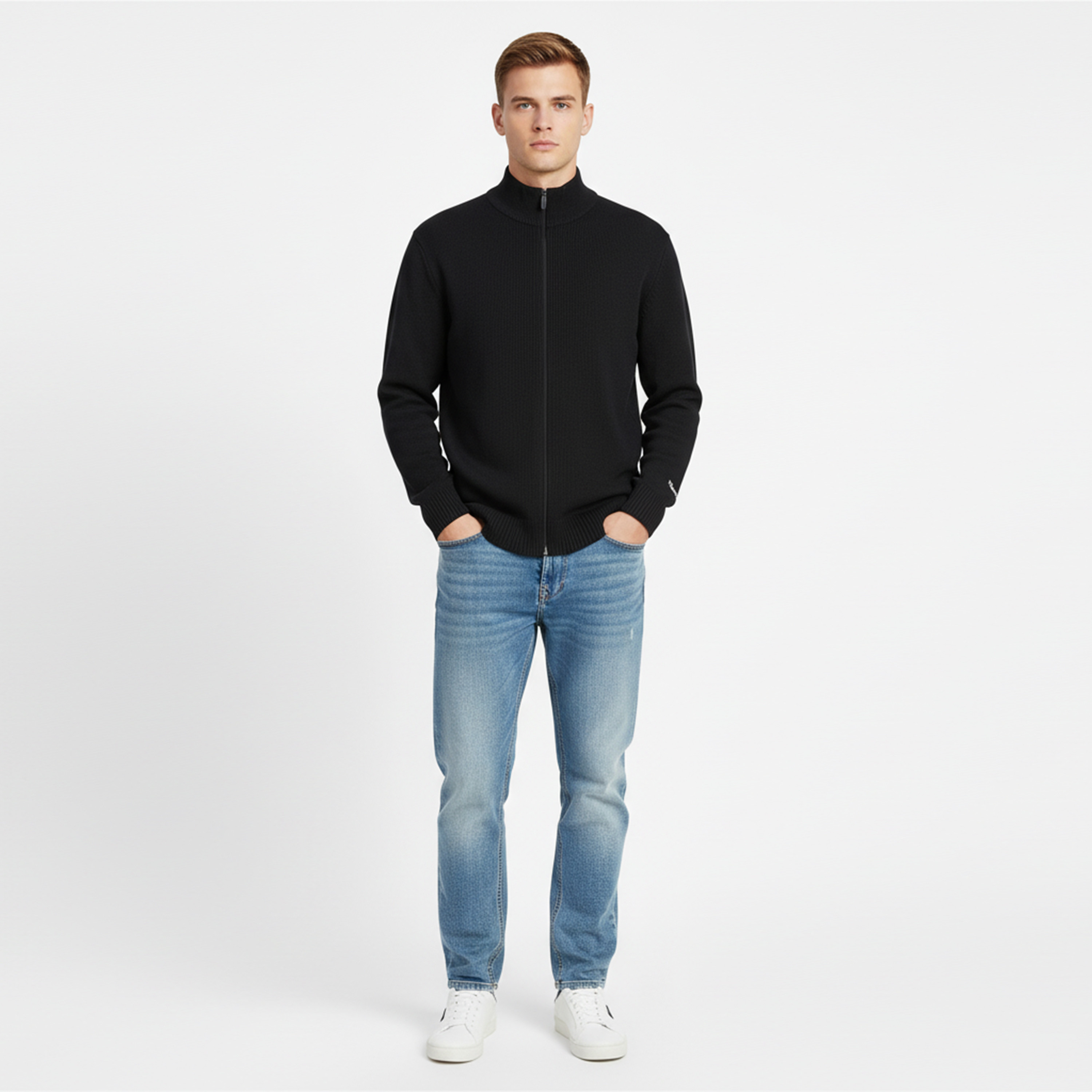 كارديجان رجالي جاك آند جونز بملمس وبياقة عالية بسحاب وأكمام طويلة-men-clothing-sweatersandpullovers-image-2