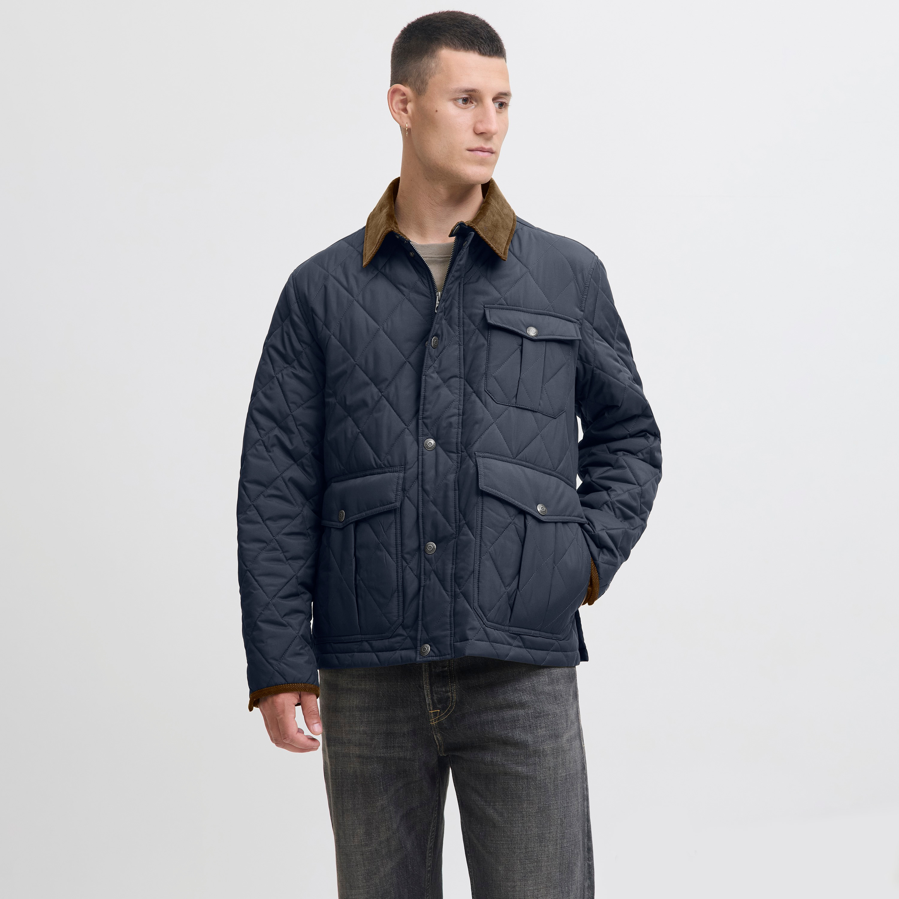 Jack & Jones Plain Spread Collar Long Sleeves Men's Quilted Jacket-men-clothing-jacketsandblazers-jackets-image-1
