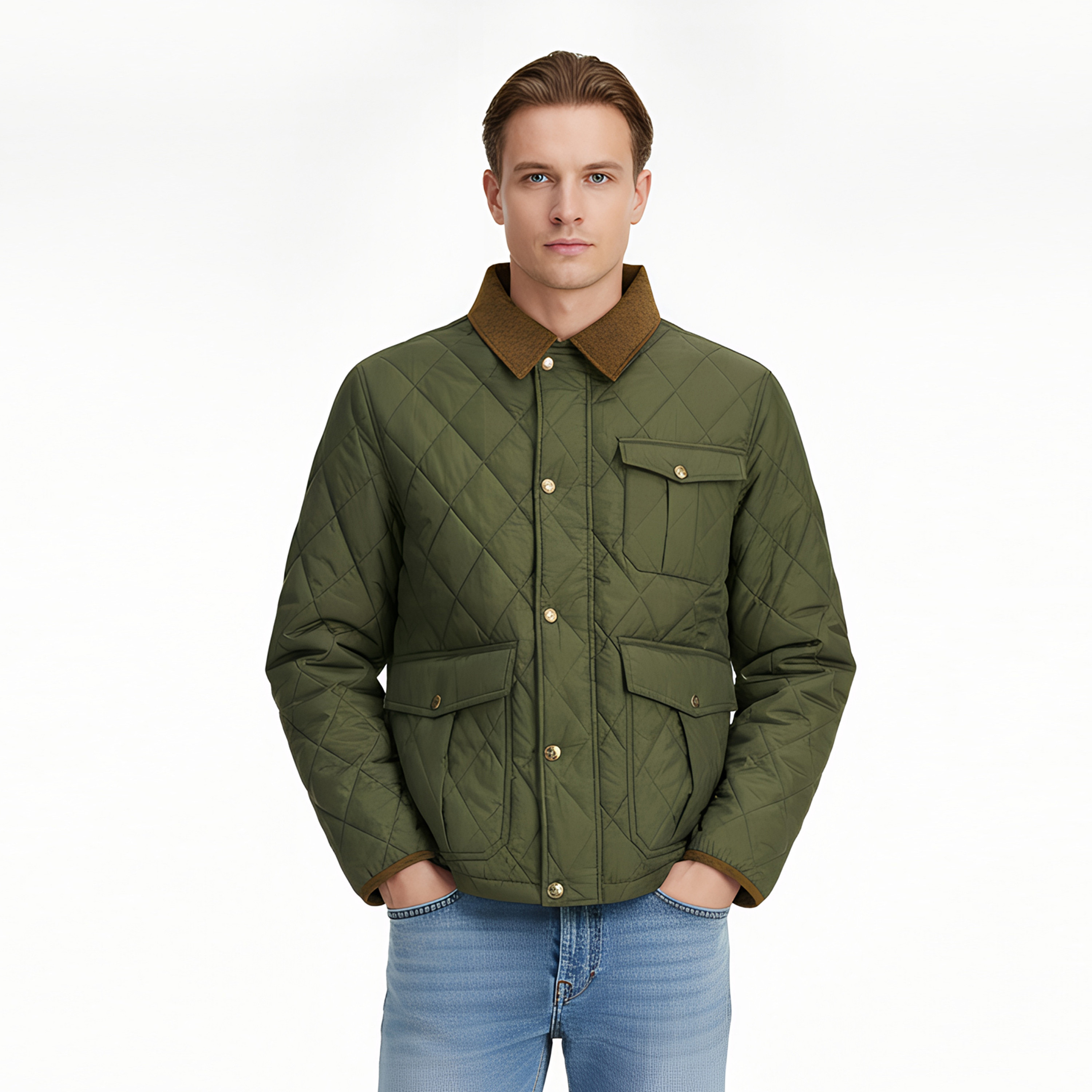 Jack & Jones Plain Spread Collar Long Sleeves Men's Quilted Jacket-men-clothing-jacketsandblazers-jackets-image-1