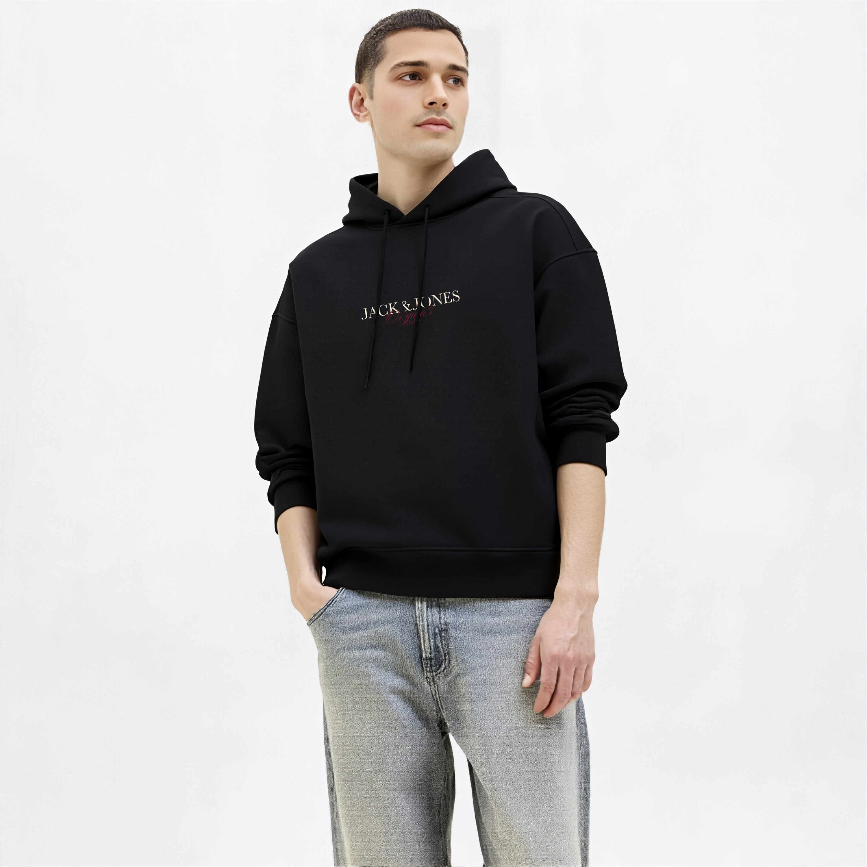 Jack & Jones Plain Hooded Neck Long Sleeves Men's Sweatshirt-men-winterwear-hoodiesandsweatshirts-image-4