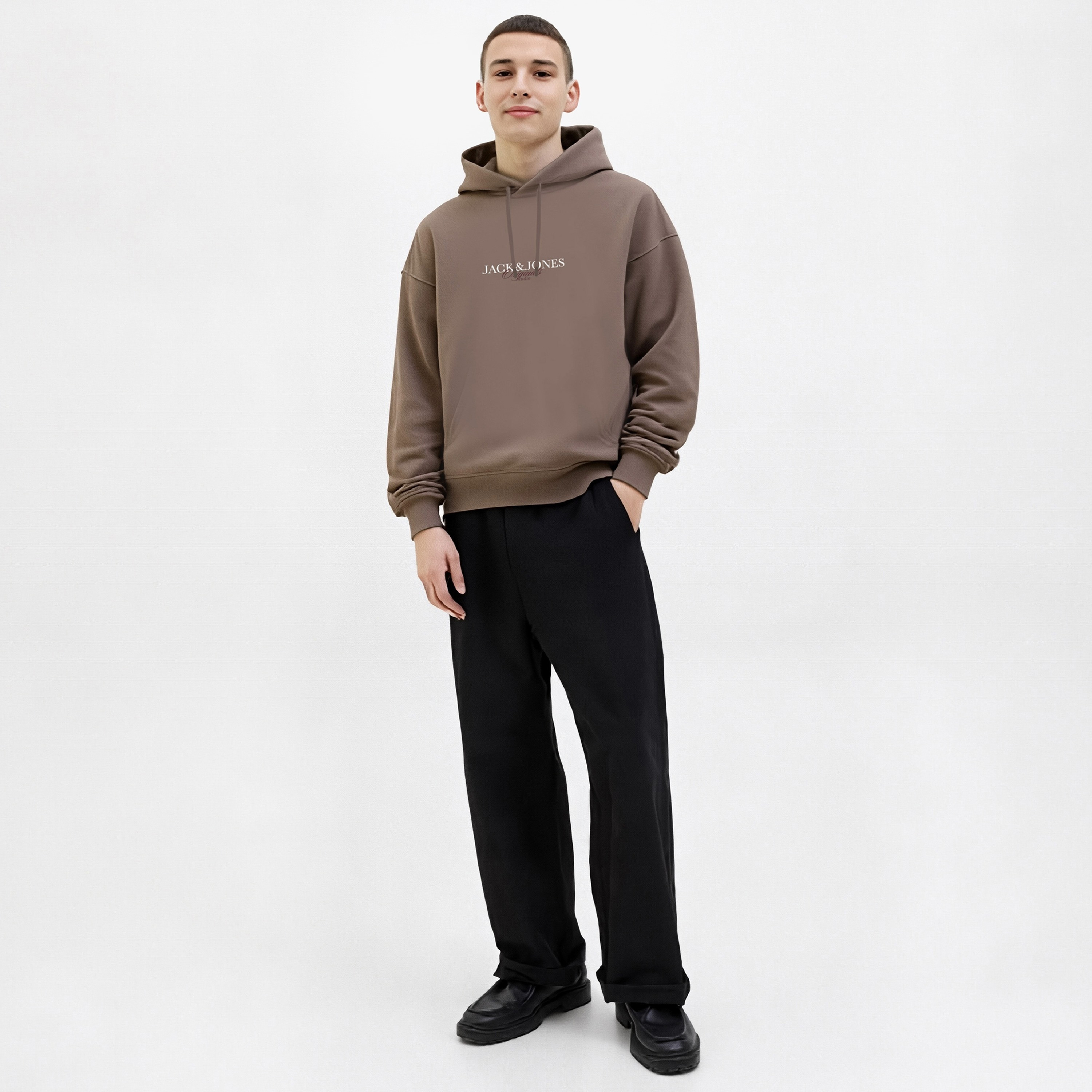 Jack & Jones Plain Hooded Neck Long Sleeves Men's Sweatshirt-men-winterwear-hoodiesandsweatshirts-image-2