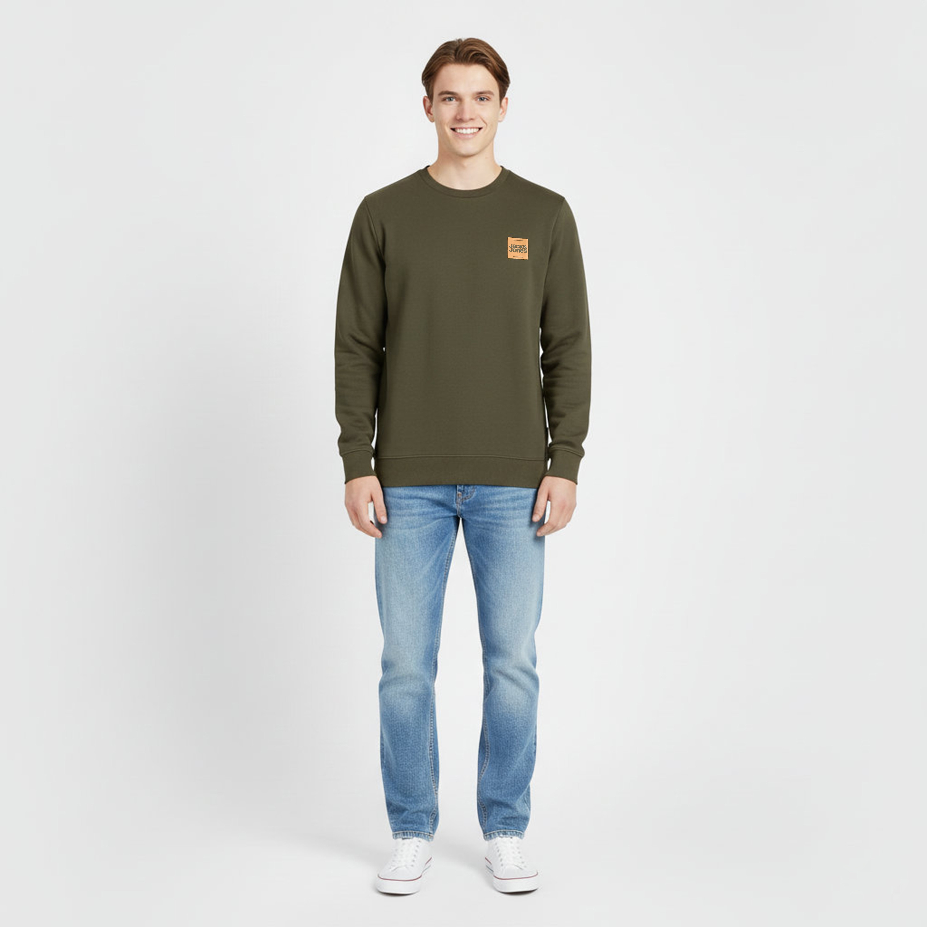 Jack & Jones Plus Size Plain Crew Neck Long Sleeves Men's Sweatshirt-men-winterwear-hoodiesandsweatshirts-image-2