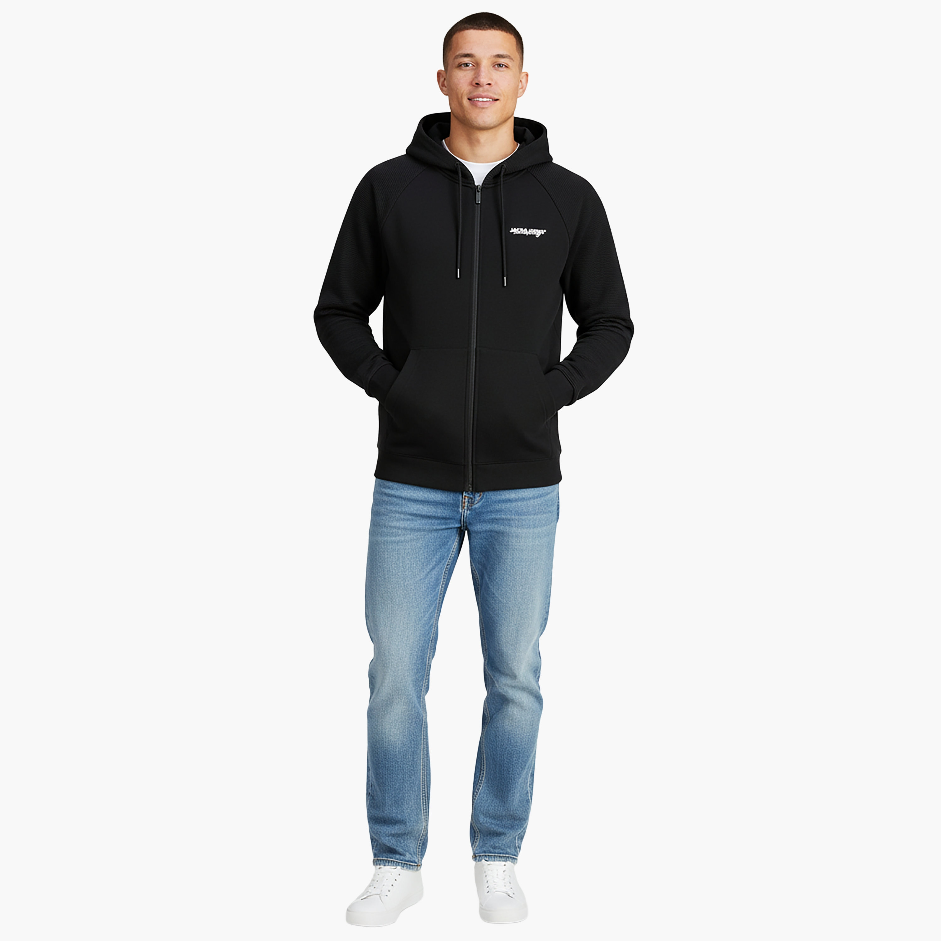 هودي رجالي سادة بأكمام طويلة وسحاب مقاس كبيرة من جاك آند جونز-men-winterwear-hoodiesandsweatshirts-image-2
