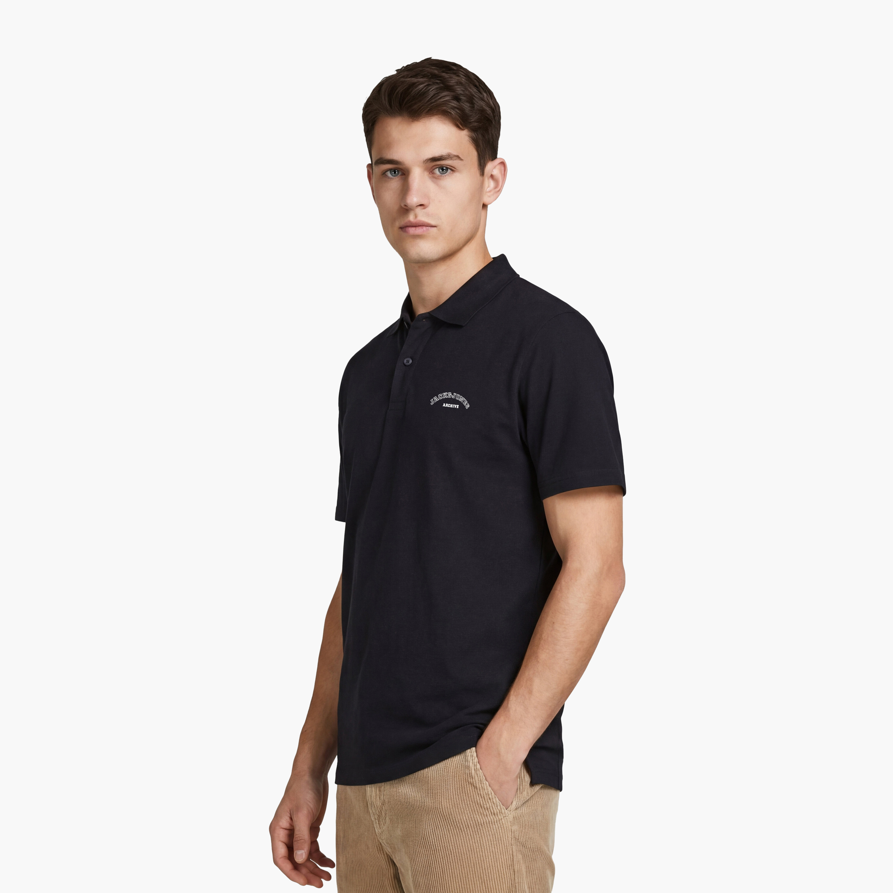 تي شيرت بولو رجالي سادة بياقة وأكمام قصيرة من جاك اند جونز-men-clothing-tshirtsandpolos-polos-image-3