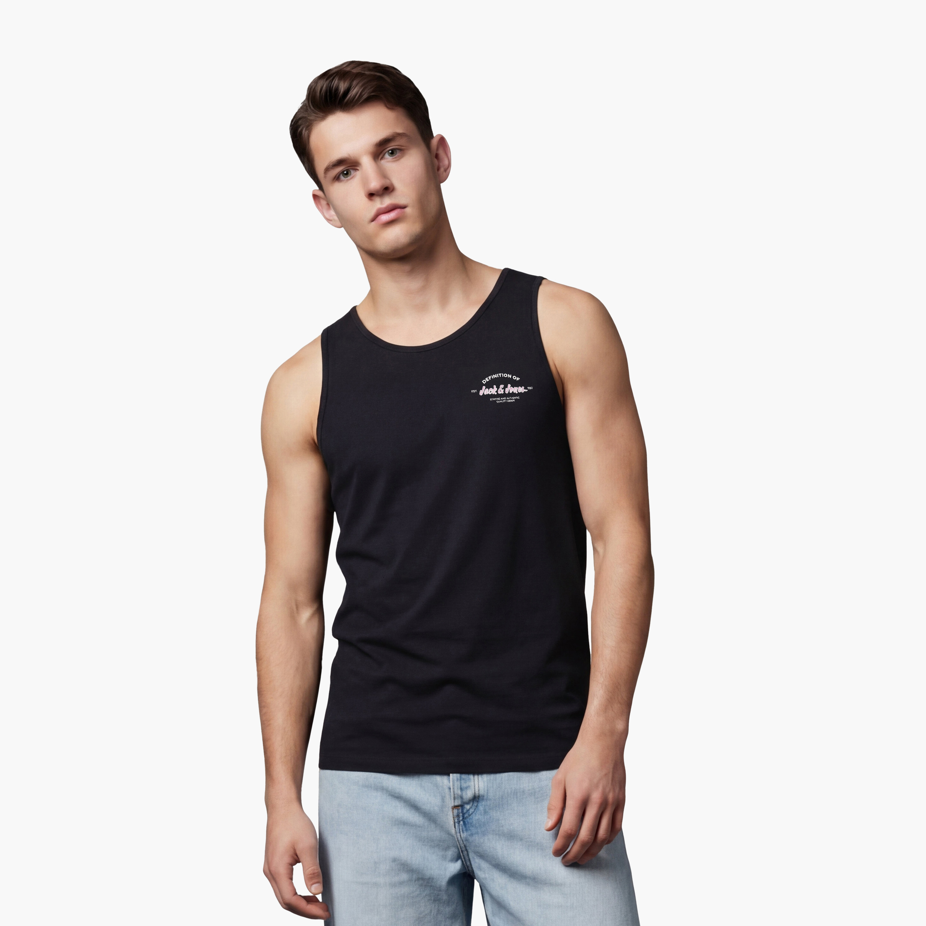 تيشيرت "تانك" رجالي سادة بدون أكمام بياقة مستديرة من جاك آند جونز-men-clothing-tshirtsandpolos-tshirts-image-1