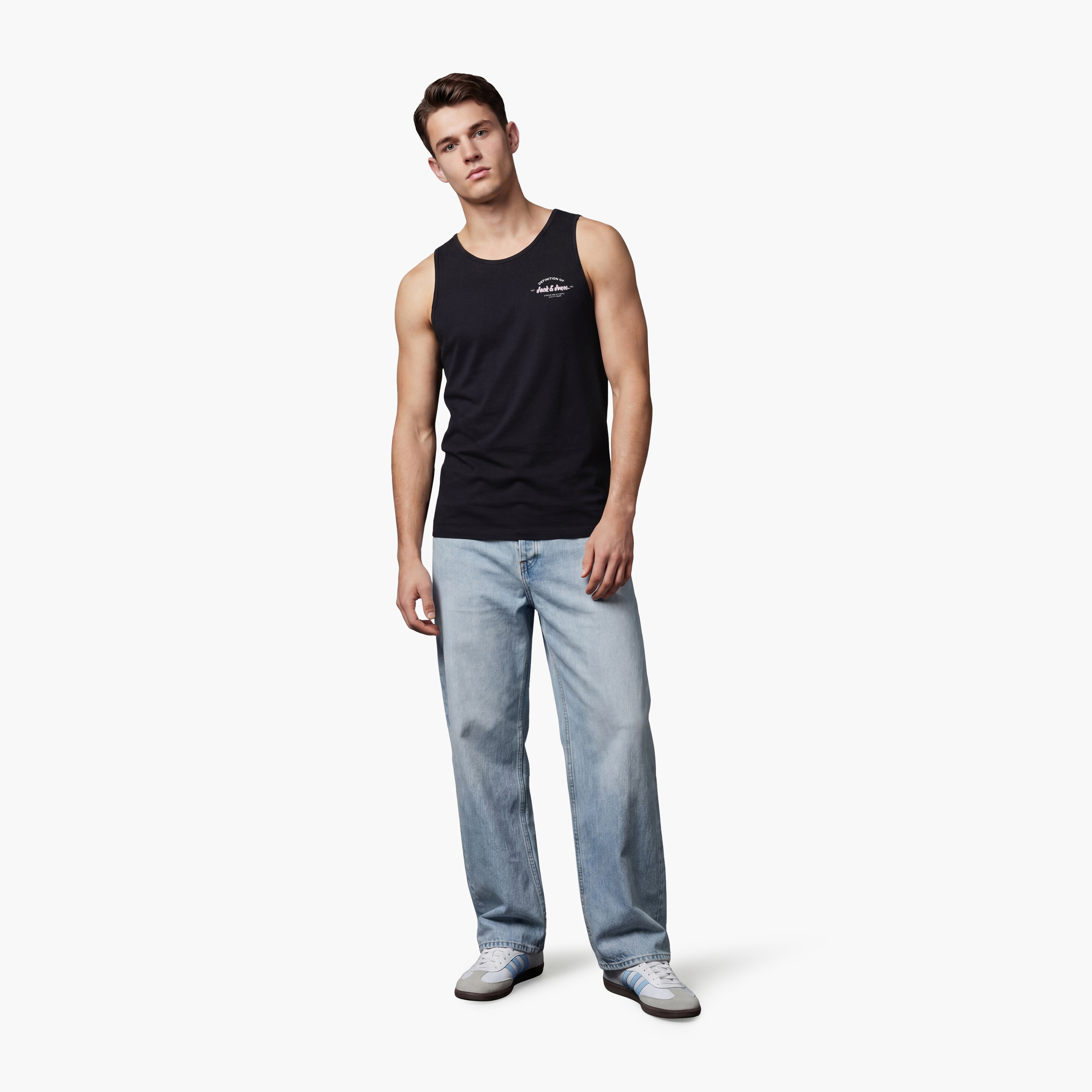 تيشيرت "تانك" رجالي سادة بدون أكمام بياقة مستديرة من جاك آند جونز-men-clothing-tshirtsandpolos-tshirts-image-2