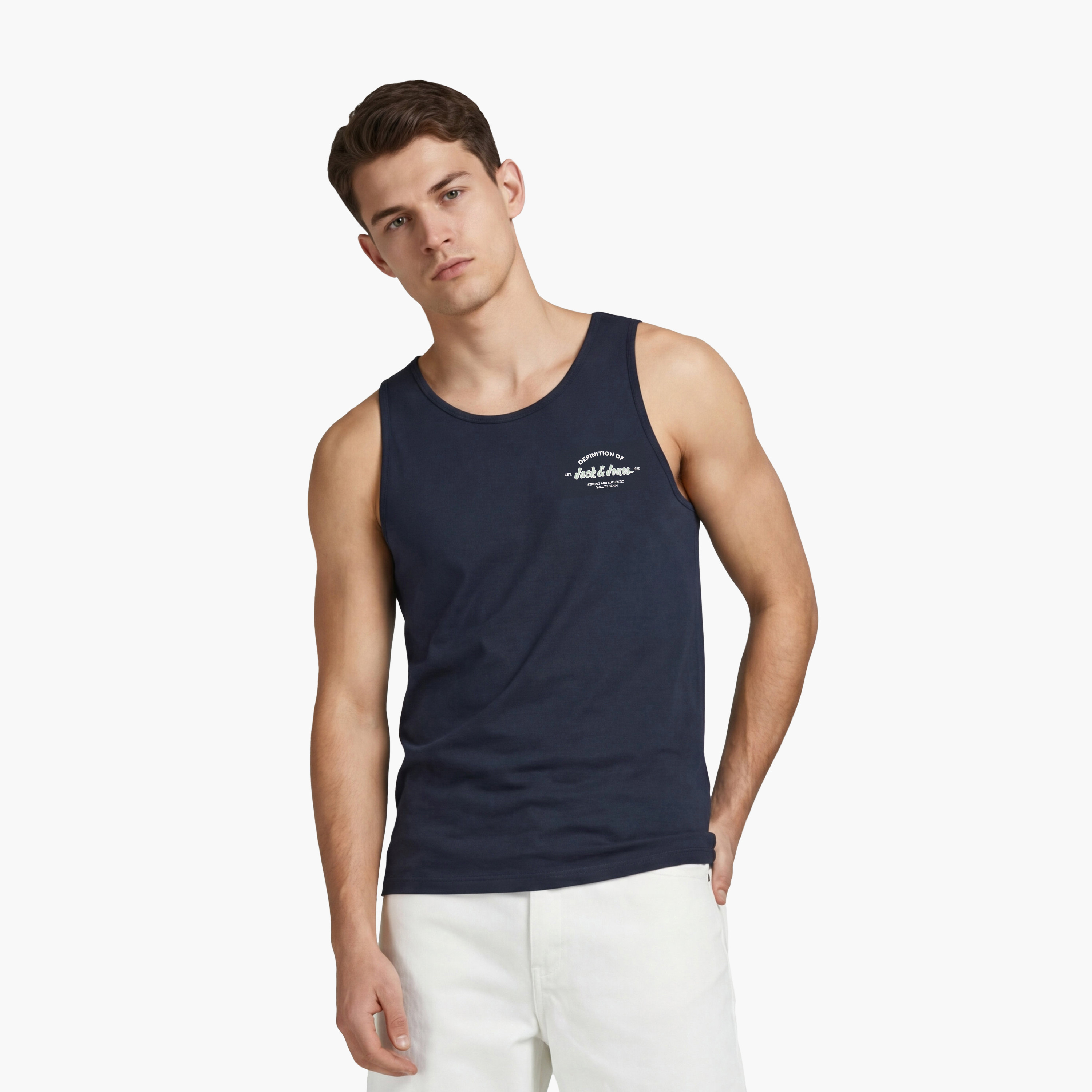 تيشيرت "تانك" رجالي سادة بدون أكمام بياقة مستديرة من جاك آند جونز-men-clothing-tshirtsandpolos-tshirts-image-11