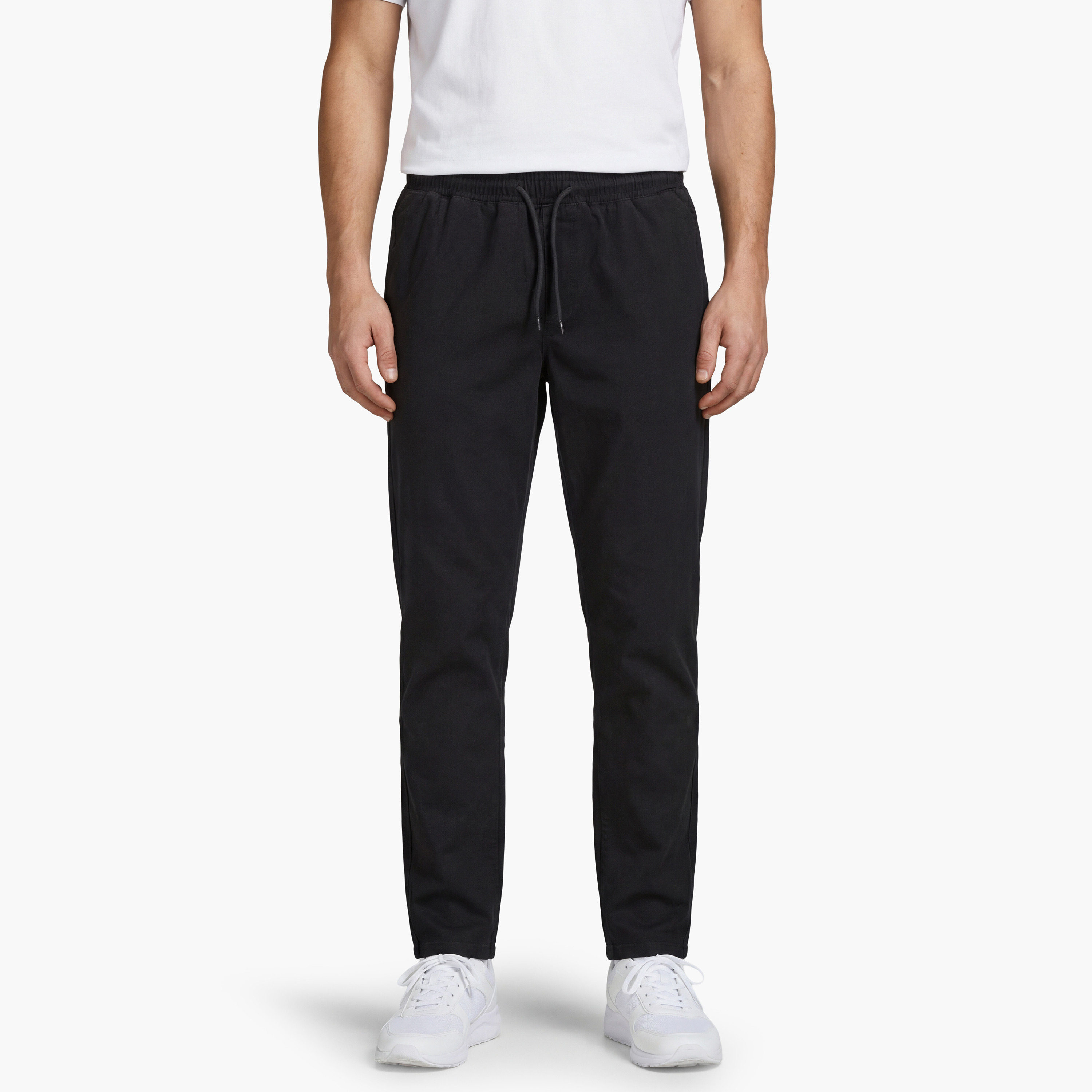 بنطلون رياضي (جوغر) رجالي جاك آند جونز سادة برباط شد وخصر متوسط الارتفاع-men-clothing-bottoms-joggers-image-1