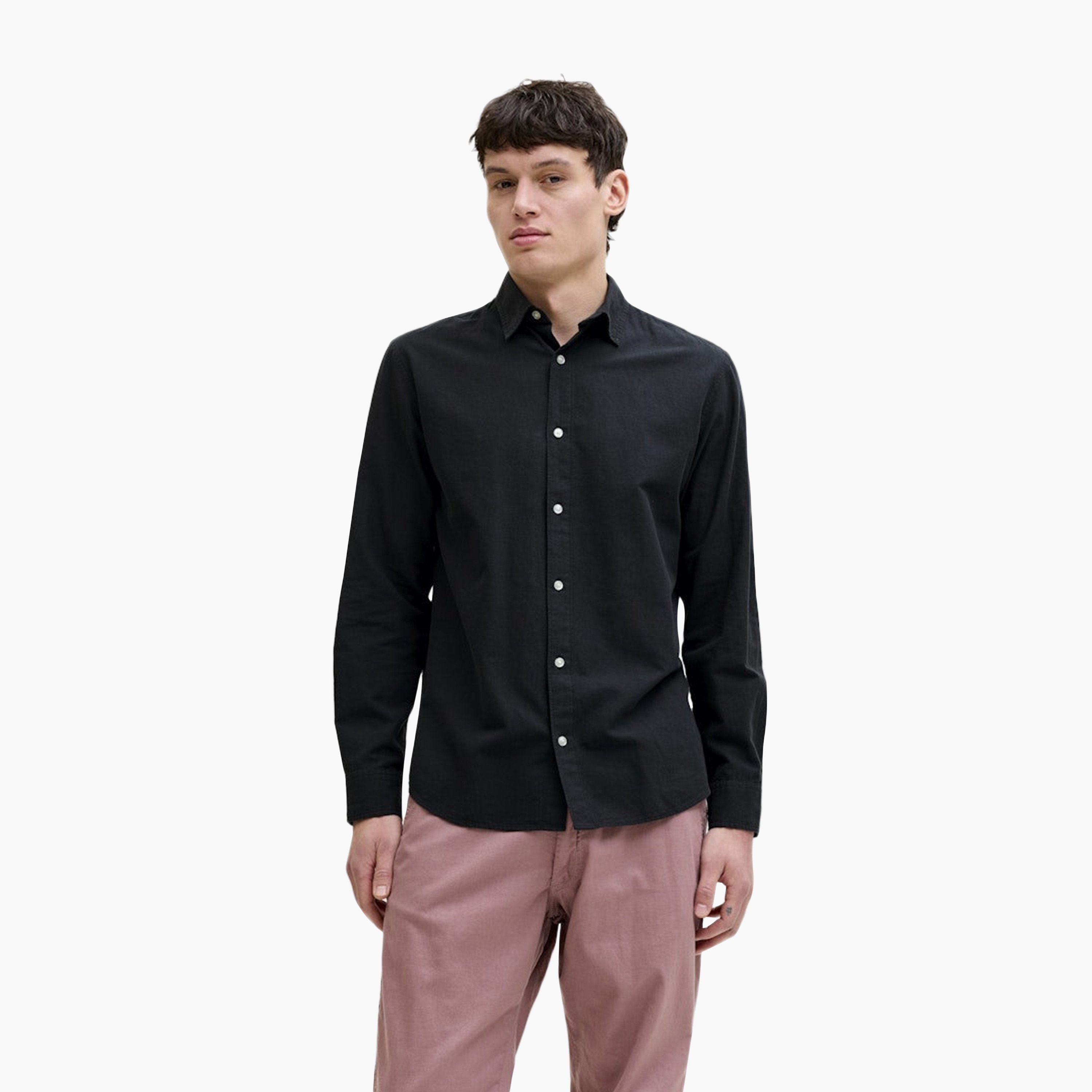 Jack & Jones Regular Fit Plain Point Collar Long Sleeves Men's Shirt-men-clothing-shirts-image-1