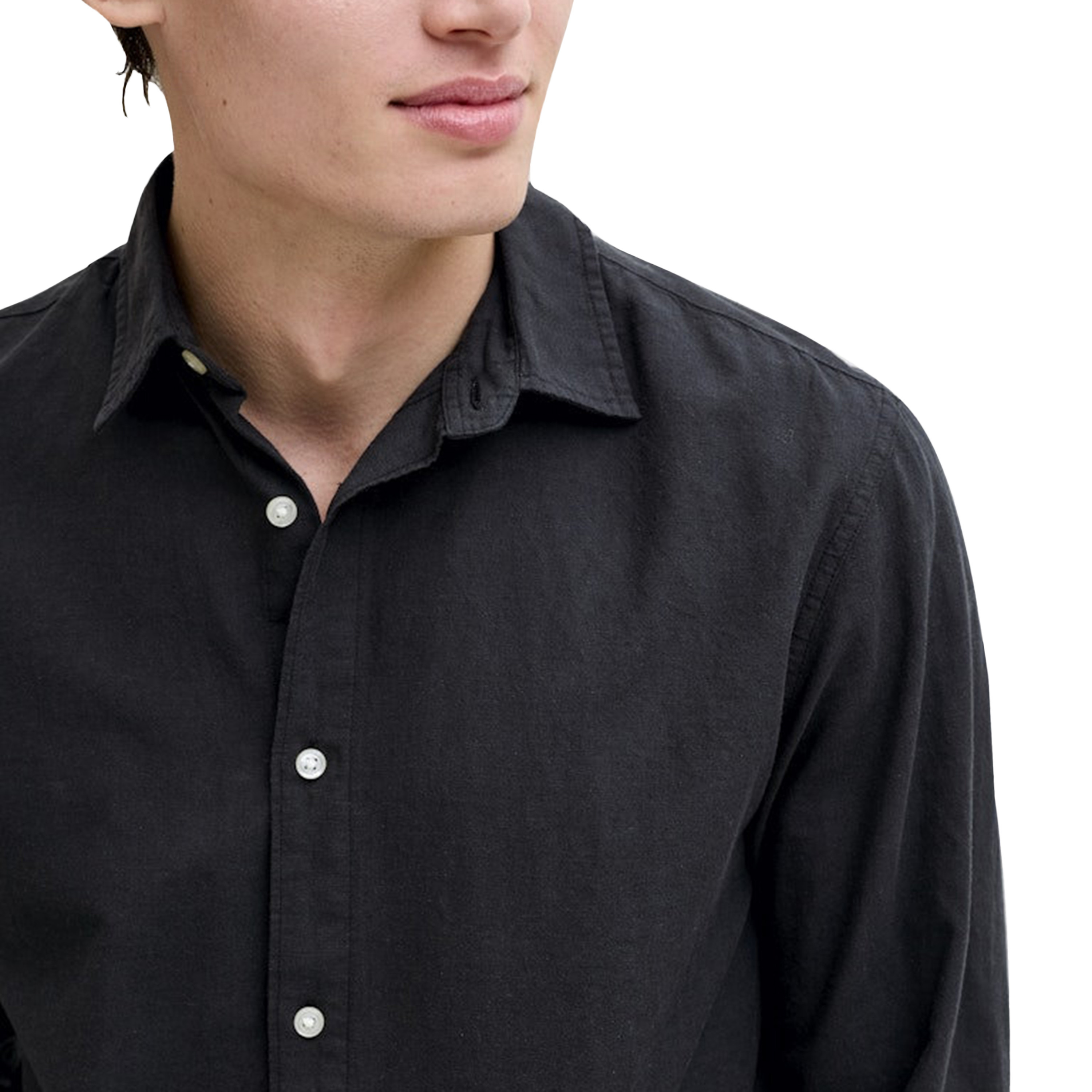 Jack & Jones Regular Fit Plain Point Collar Long Sleeves Men's Shirt-men-clothing-shirts-image-3