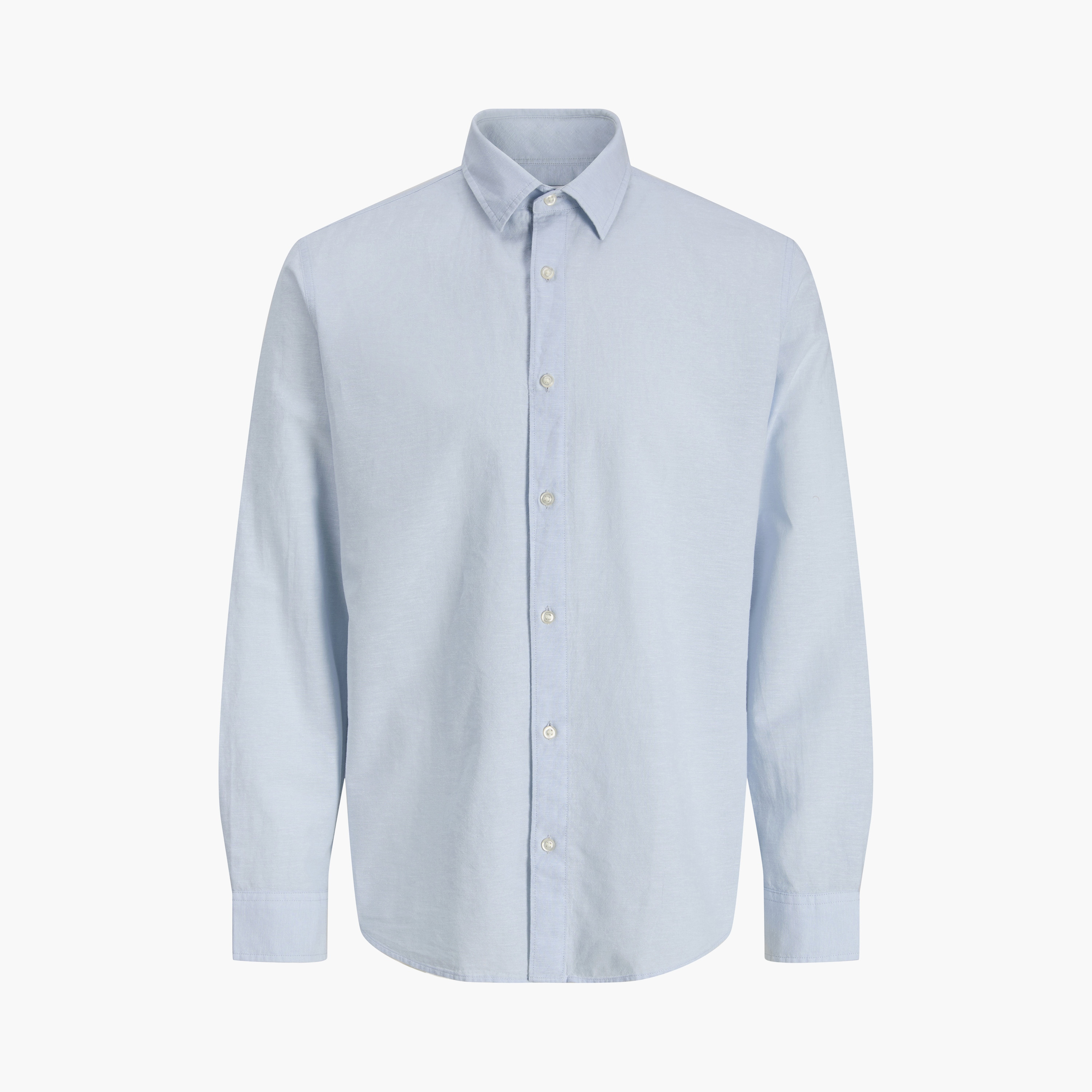 قميص سادة بقصة "ريجيولار فيت" بياقة مدببة وأكمام طويلة رجالي من جاك أند جونز-men-clothing-shirts-image-12