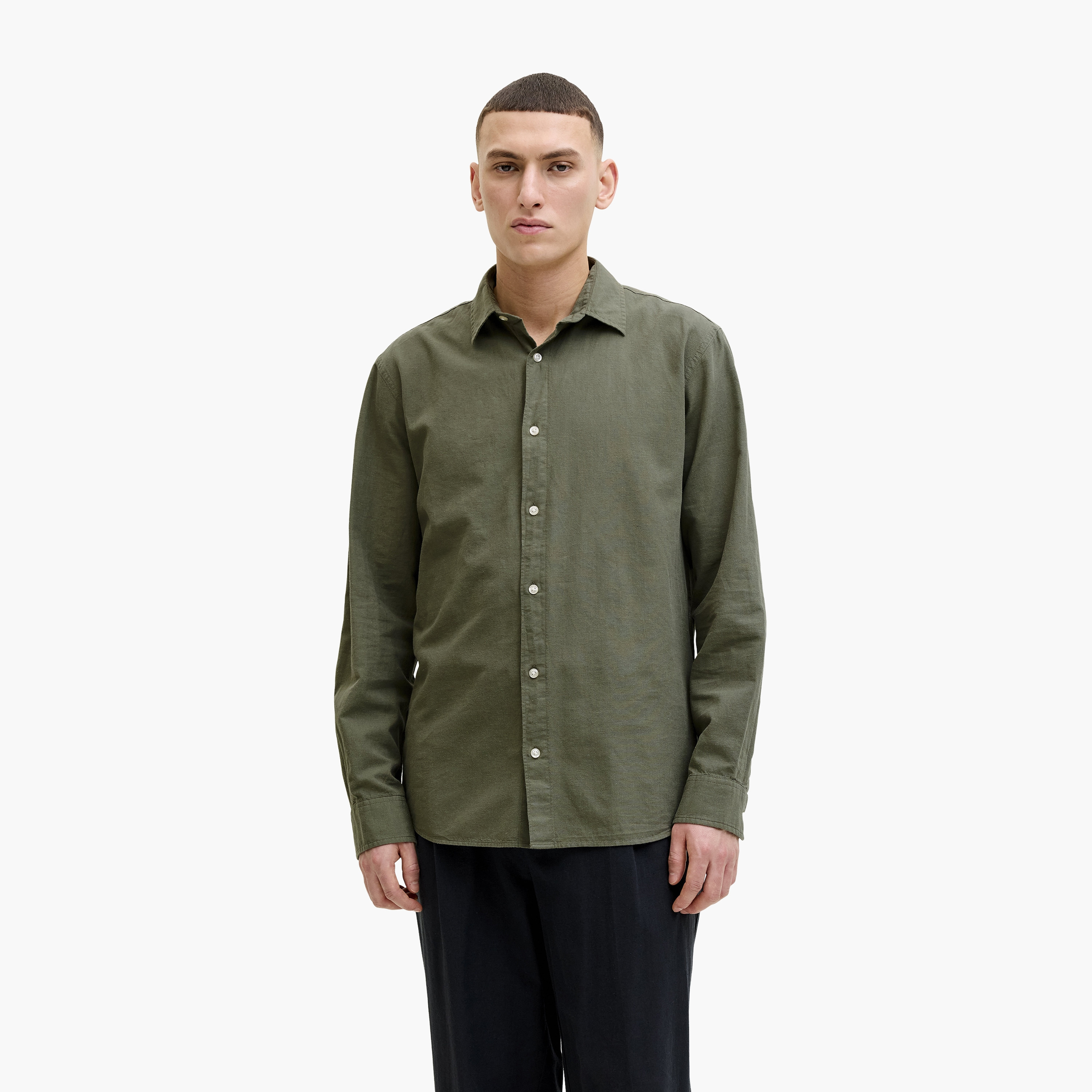 Jack & Jones Regular Fit Plain Point Collar Long Sleeves Men's Shirt-men-clothing-shirts-image-1
