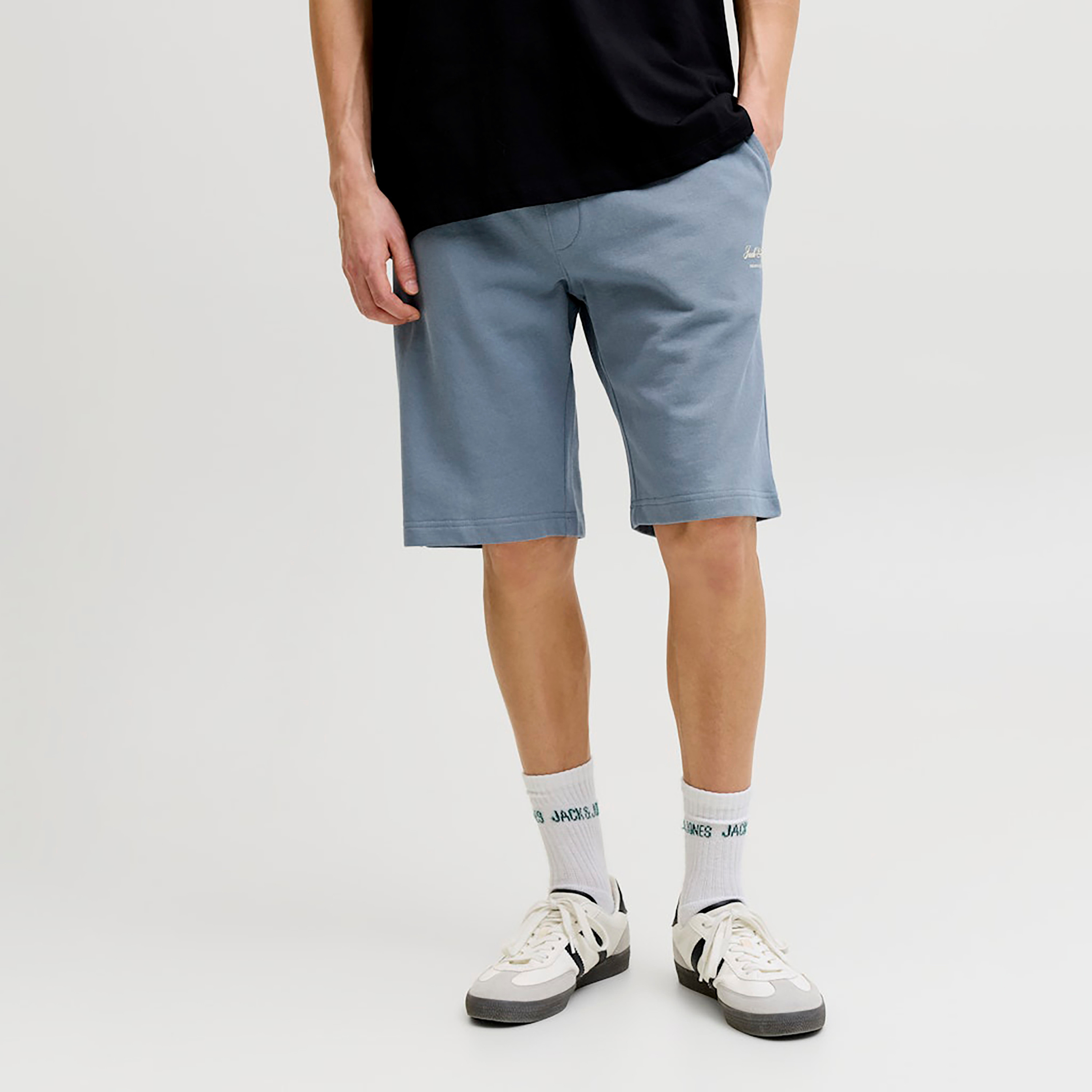 Jack & Jones Plain Mid-Rise Elasticated Drawstring Waist Men's Shorts-men-clothing-bottoms-shorts-image-1