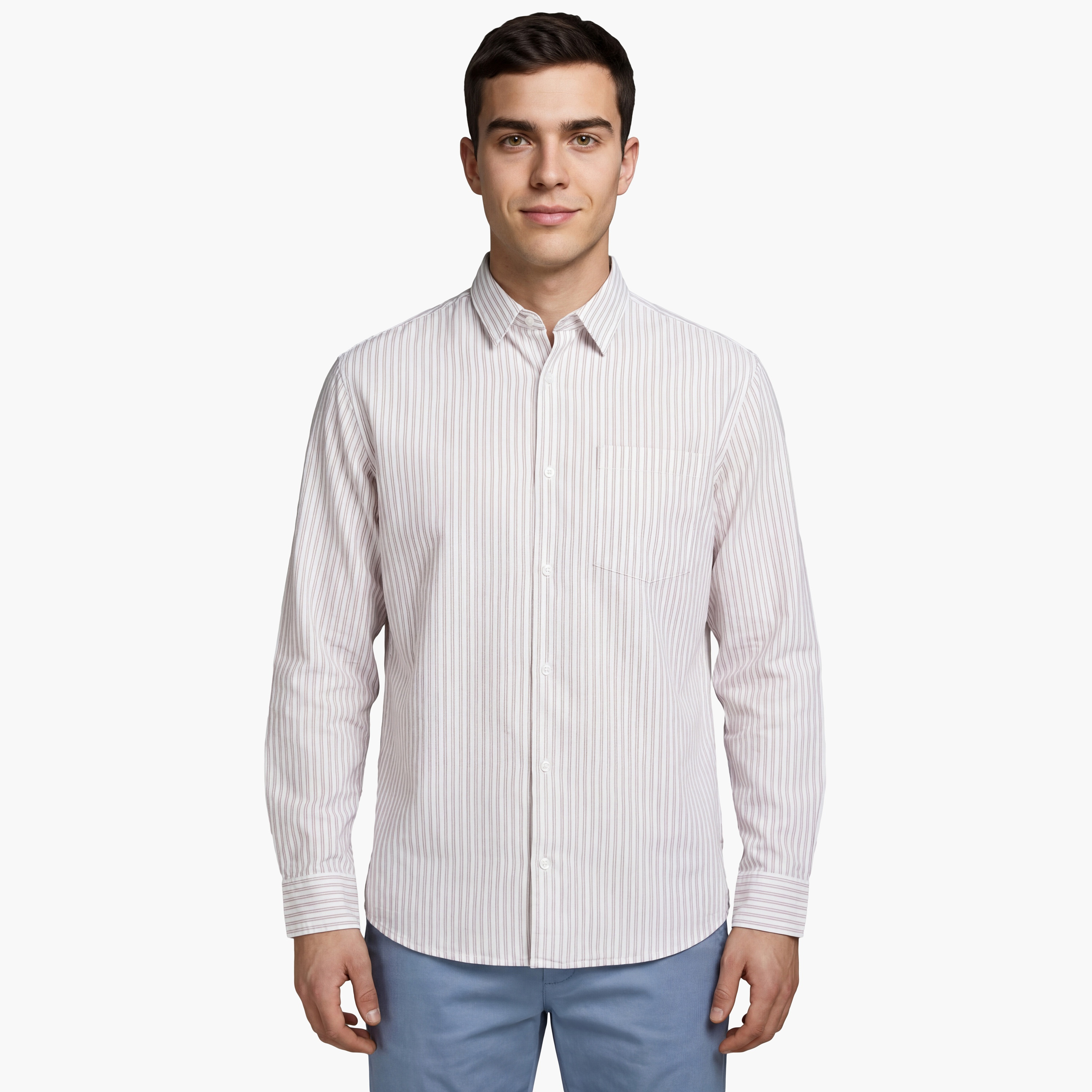 قميص رجالي مخطط بقصة مريحة بياقة مفرودة وأكمام طويلة من جاك آند جونز-men-clothing-shirts-image-7