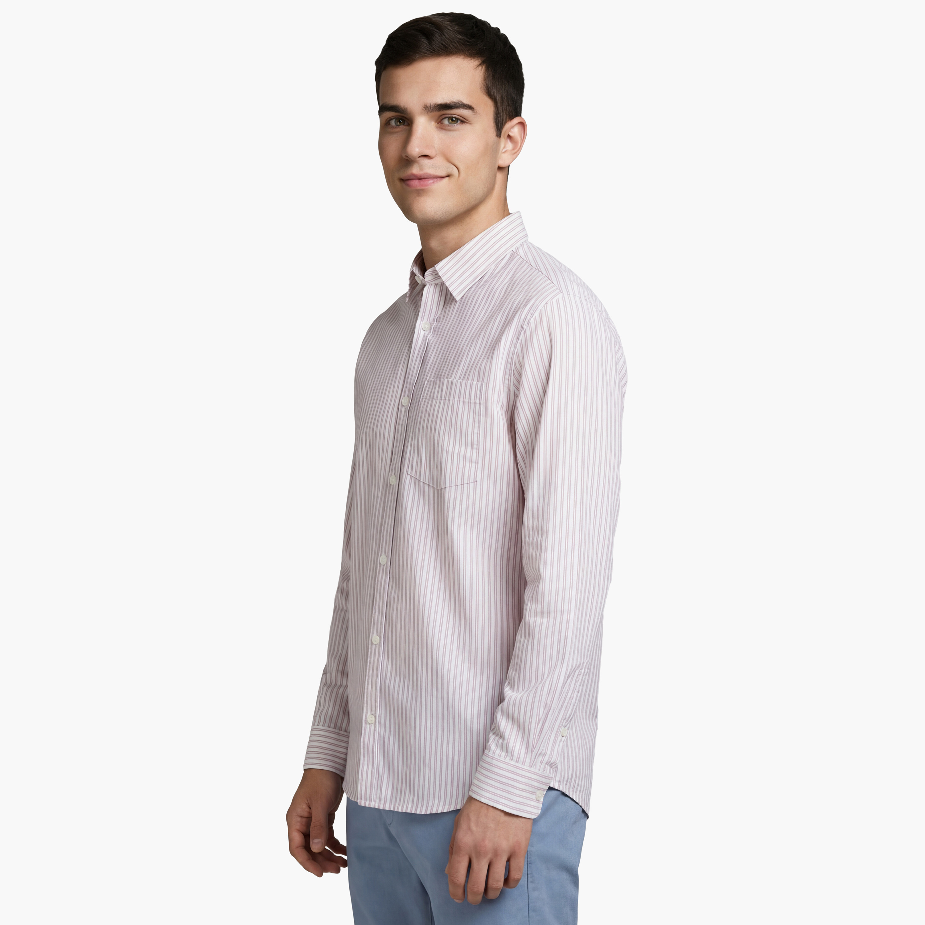 قميص رجالي مخطط بقصة مريحة بياقة مفرودة وأكمام طويلة من جاك آند جونز-men-clothing-shirts-image-9