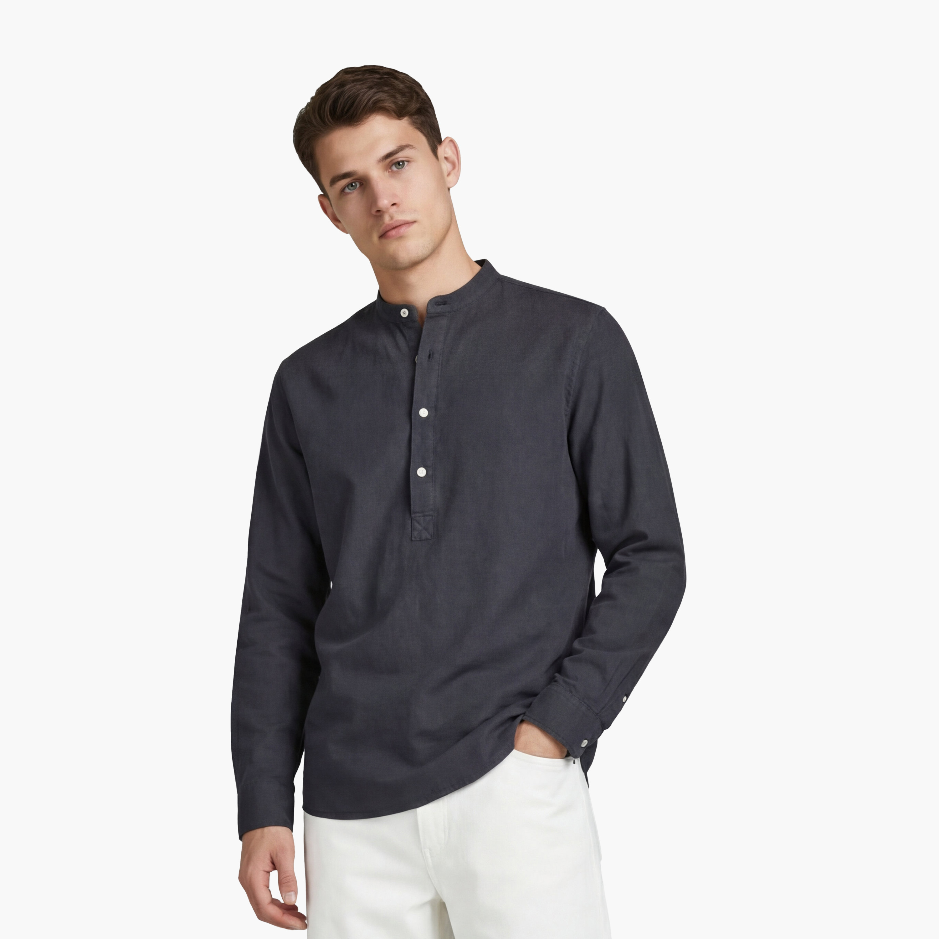 Jack & Jones Regular Fit Plain Band Collar Long Sleeves Men's Shirt-men-clothing-shirts-image-1