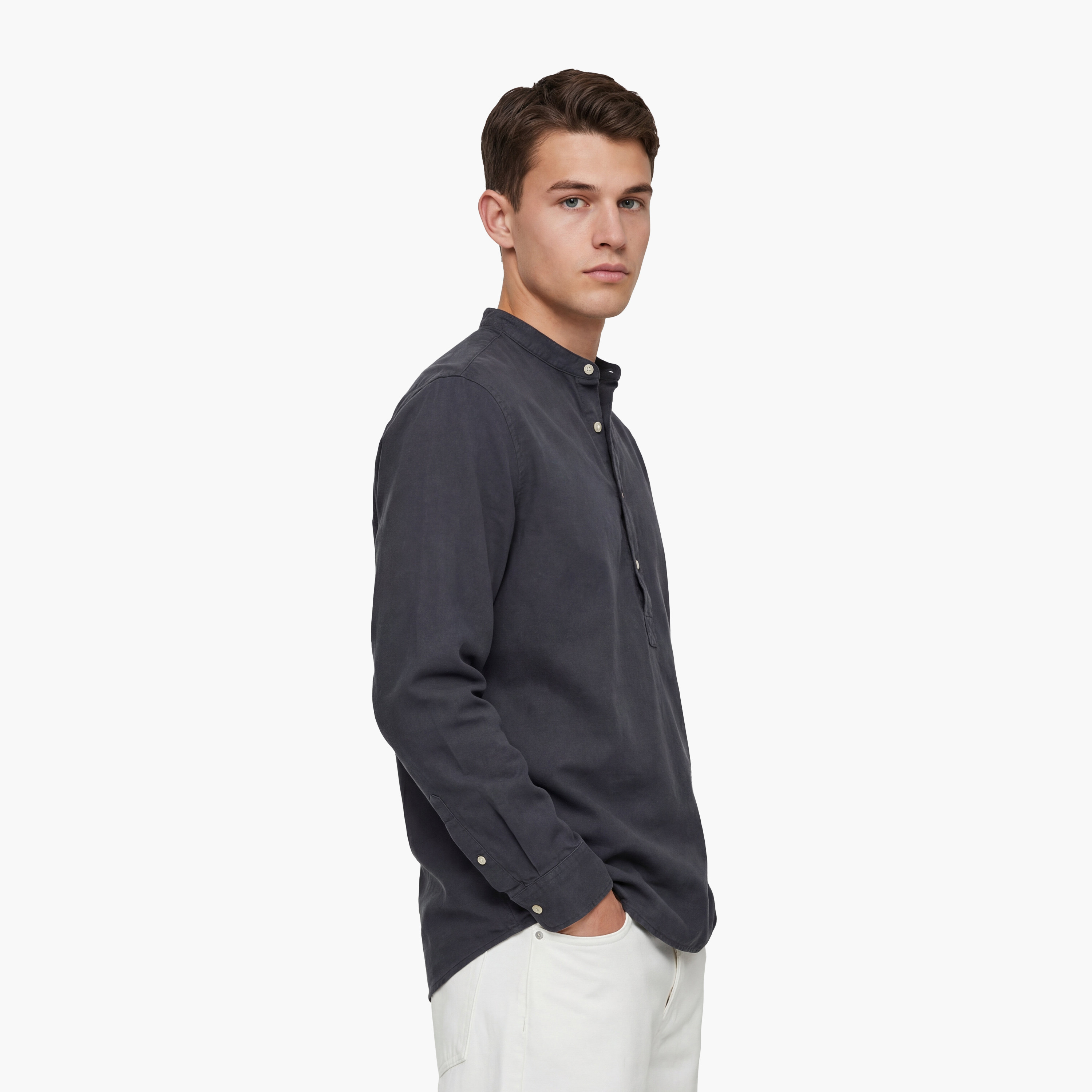 Jack & Jones Regular Fit Plain Band Collar Long Sleeves Men's Shirt-men-clothing-shirts-image-3
