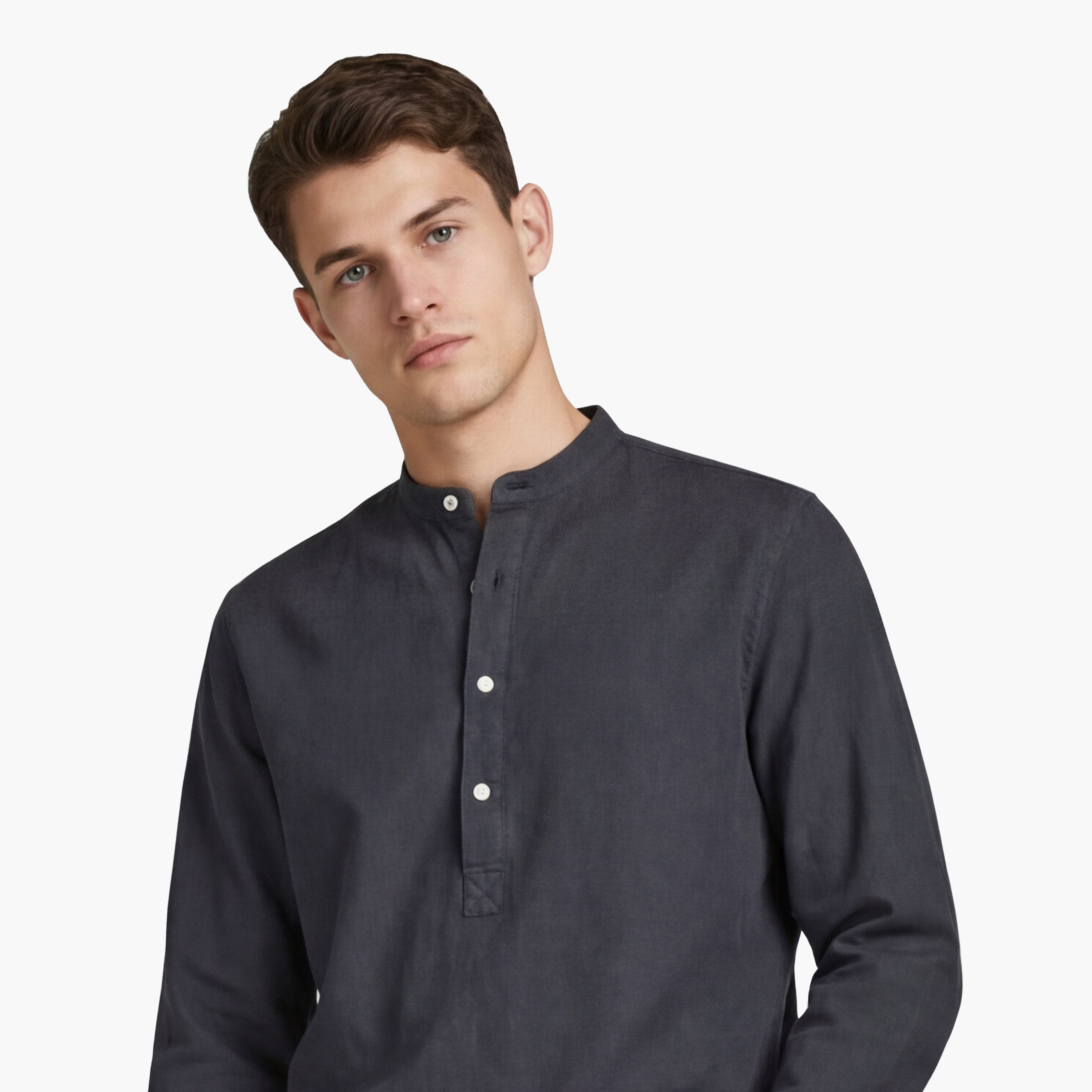 Jack & Jones Regular Fit Plain Band Collar Long Sleeves Men's Shirt-men-clothing-shirts-image-4