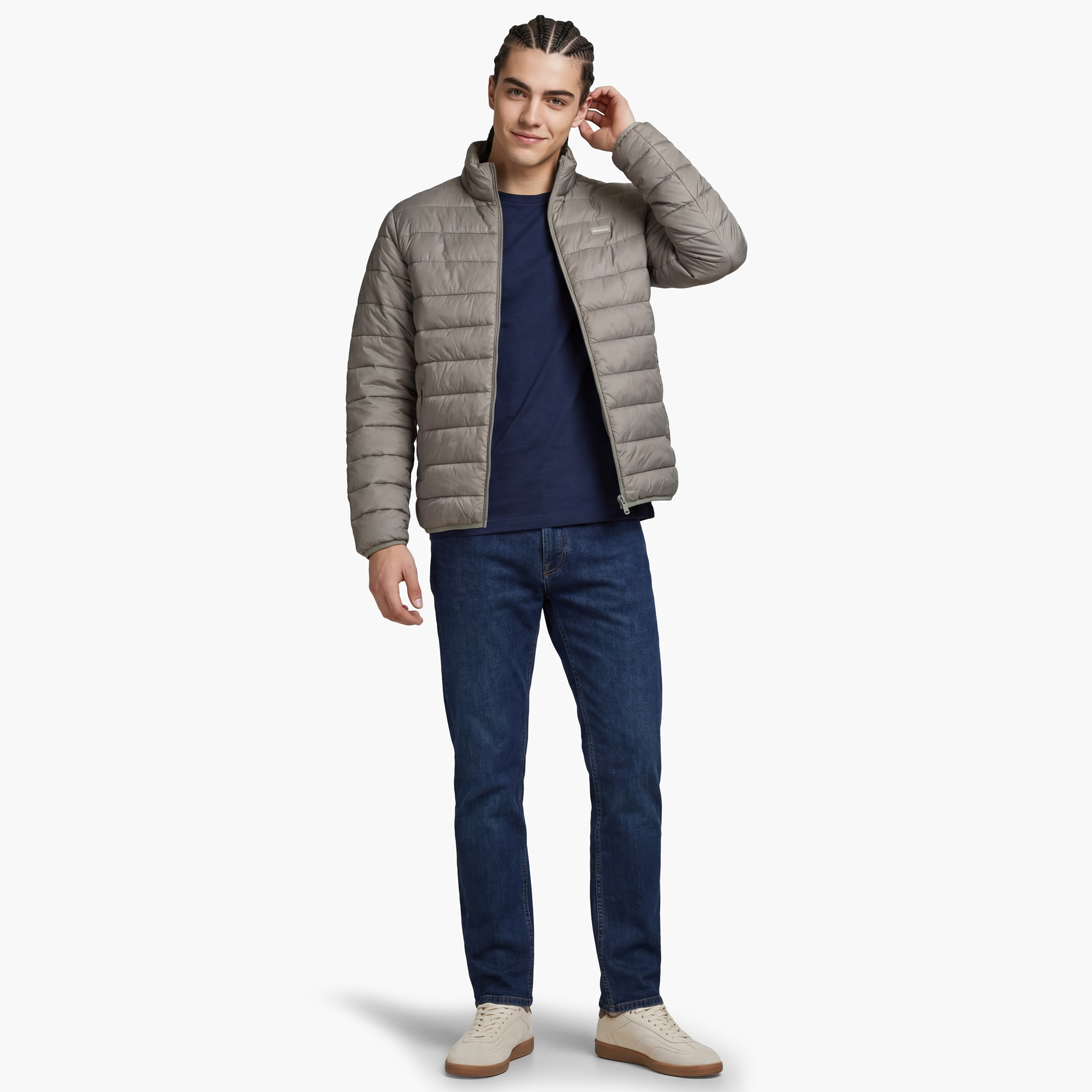 جاكيت "بافر" رجالي سادة بياقة عالية وأكمام طويلة من جاك آند جونز-men-clothing-jacketsandblazers-jackets-image-7