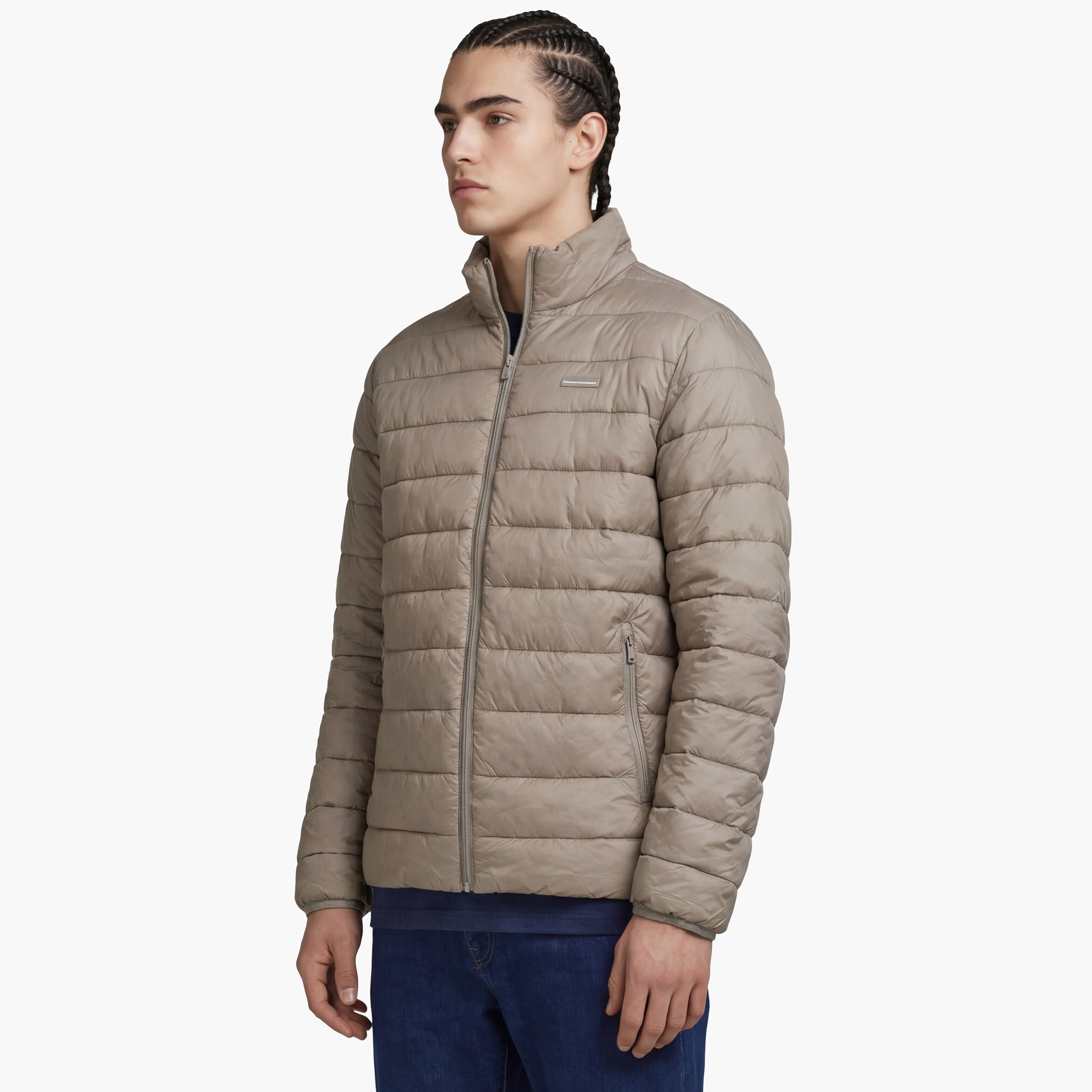 جاكيت "بافر" رجالي سادة بياقة عالية وأكمام طويلة من جاك آند جونز-men-clothing-jacketsandblazers-jackets-image-8