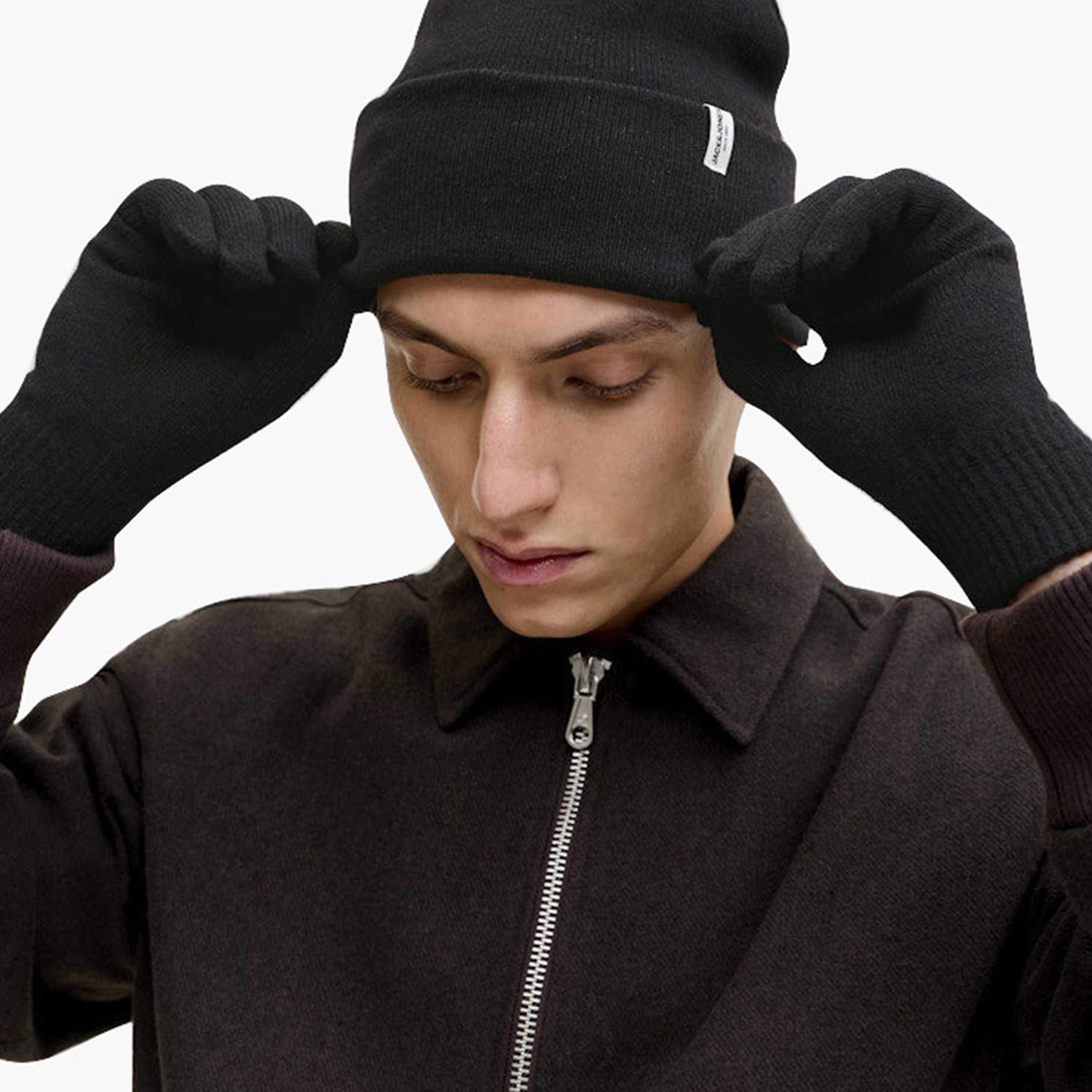طقم قبعة وقفازات رجالي سادة من جاك آند جونز-men-caps-image-5