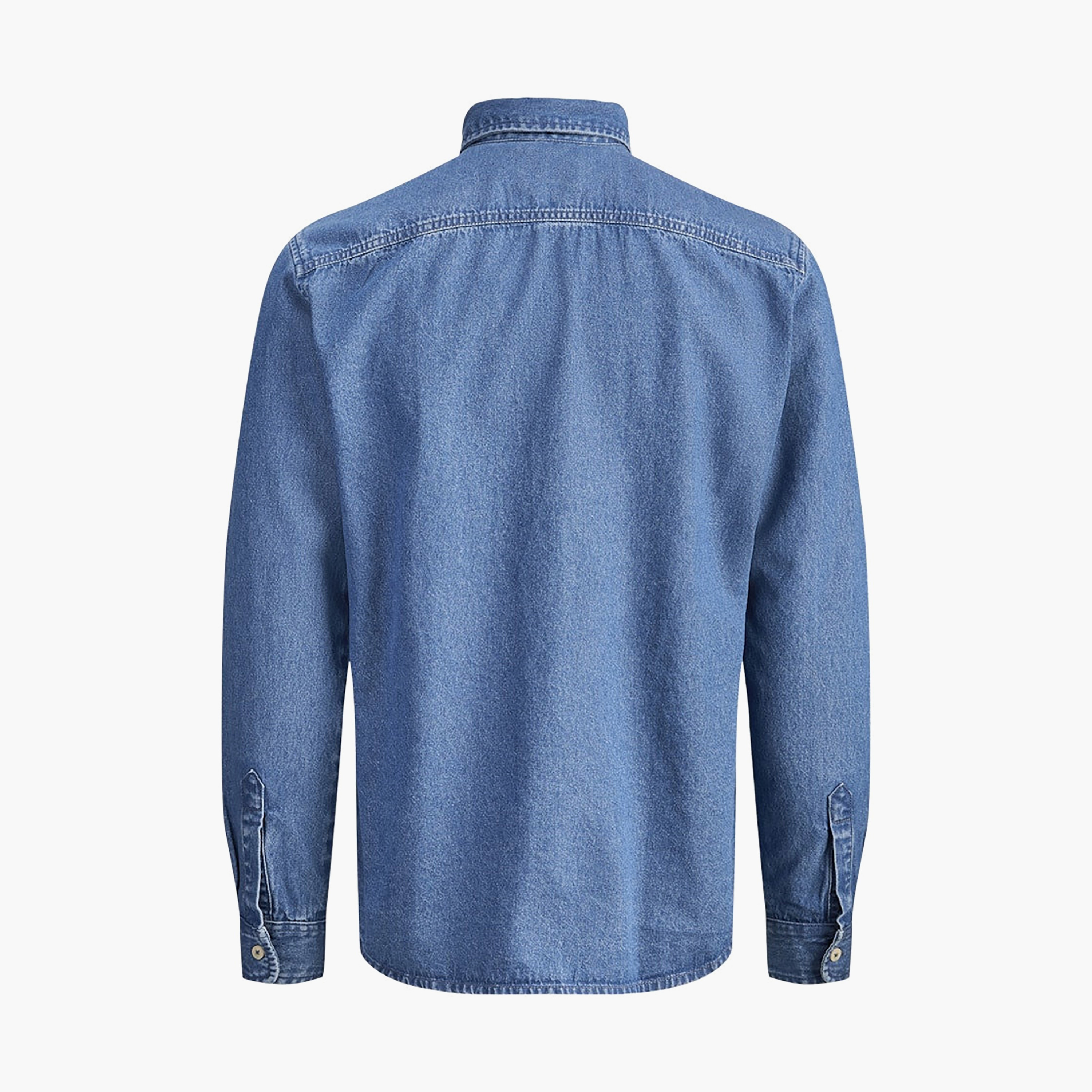 قميص جينز رجالي مغسول بقصّة ضيقة وياقة وأكمام طويلة من جاك آند جونز-men-clothing-shirts-image-15