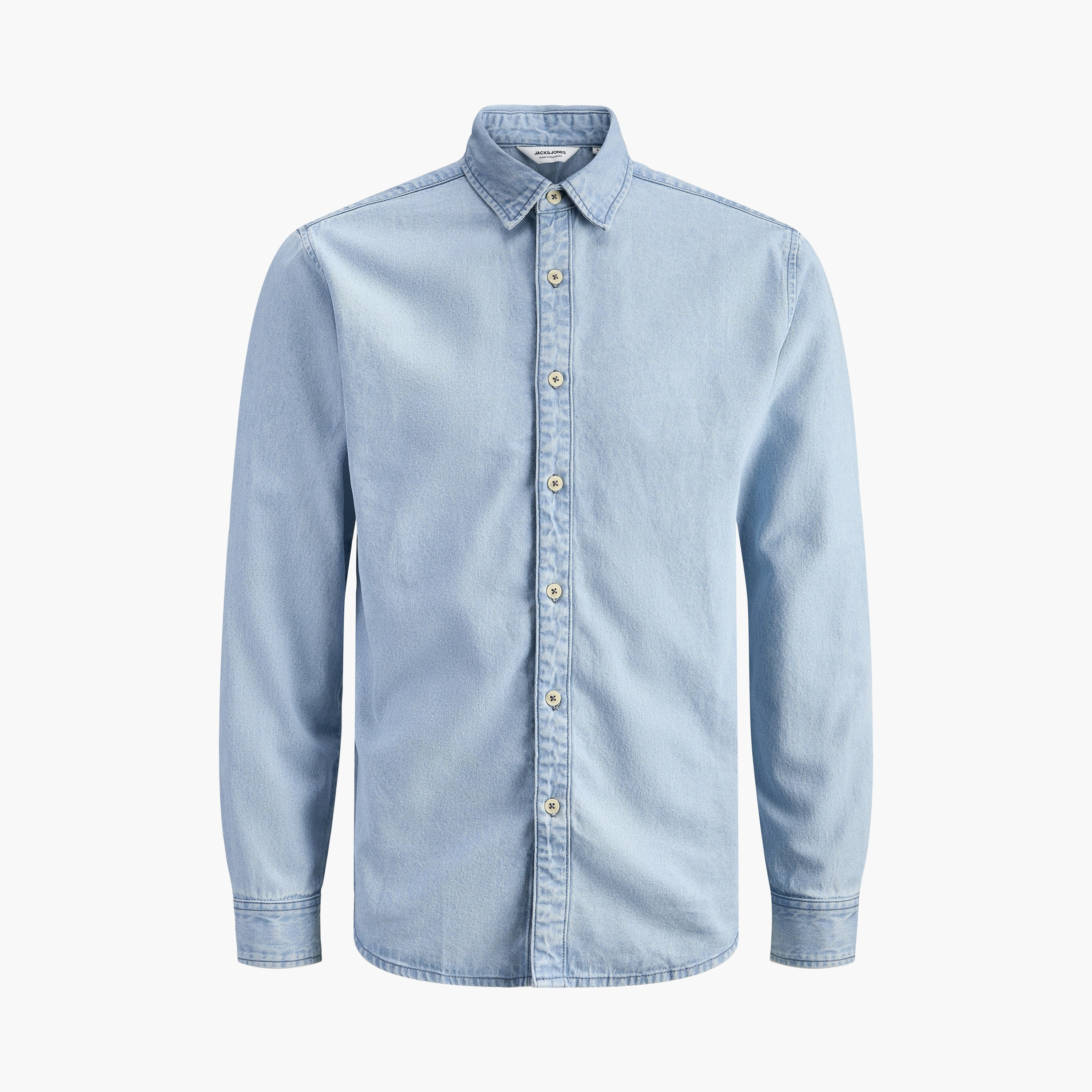 قميص جينز رجالي مغسول بقصّة ضيقة وياقة وأكمام طويلة من جاك آند جونز-men-clothing-shirts-image-7