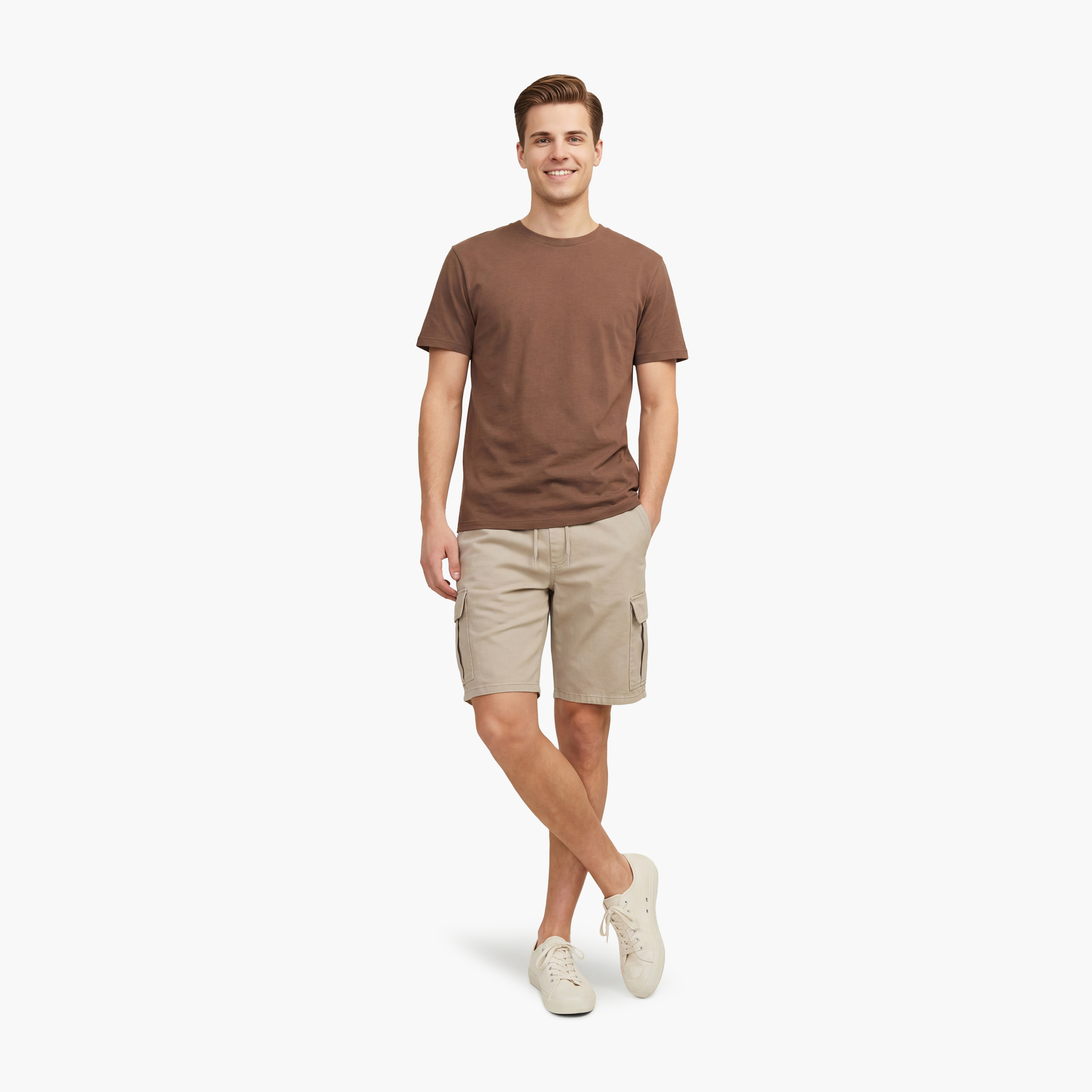 شورت "كارغو" سادة بخصر متوسط الارتفاع ورباط سحب رجالي من جاك أند جونز-men-clothing-bottoms-shorts-image-2
