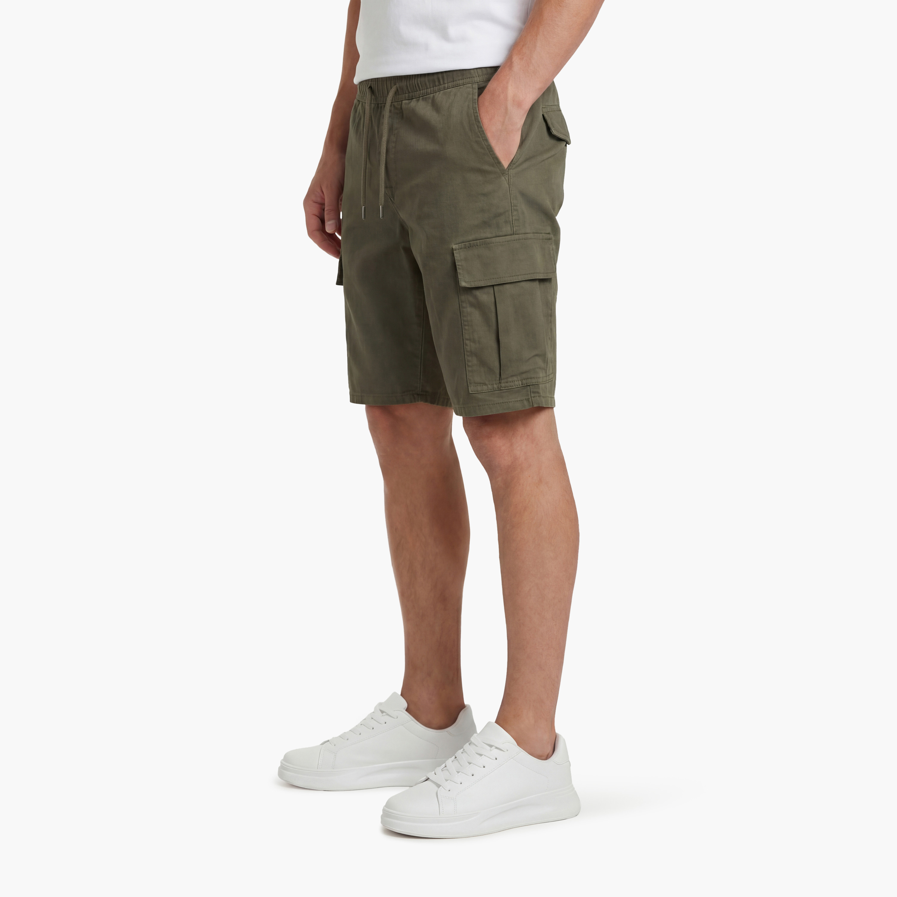 Jack & Jones Plain Mid Rise Drawstring Men's Cargo Shorts-men-clothing-bottoms-shorts-image-3