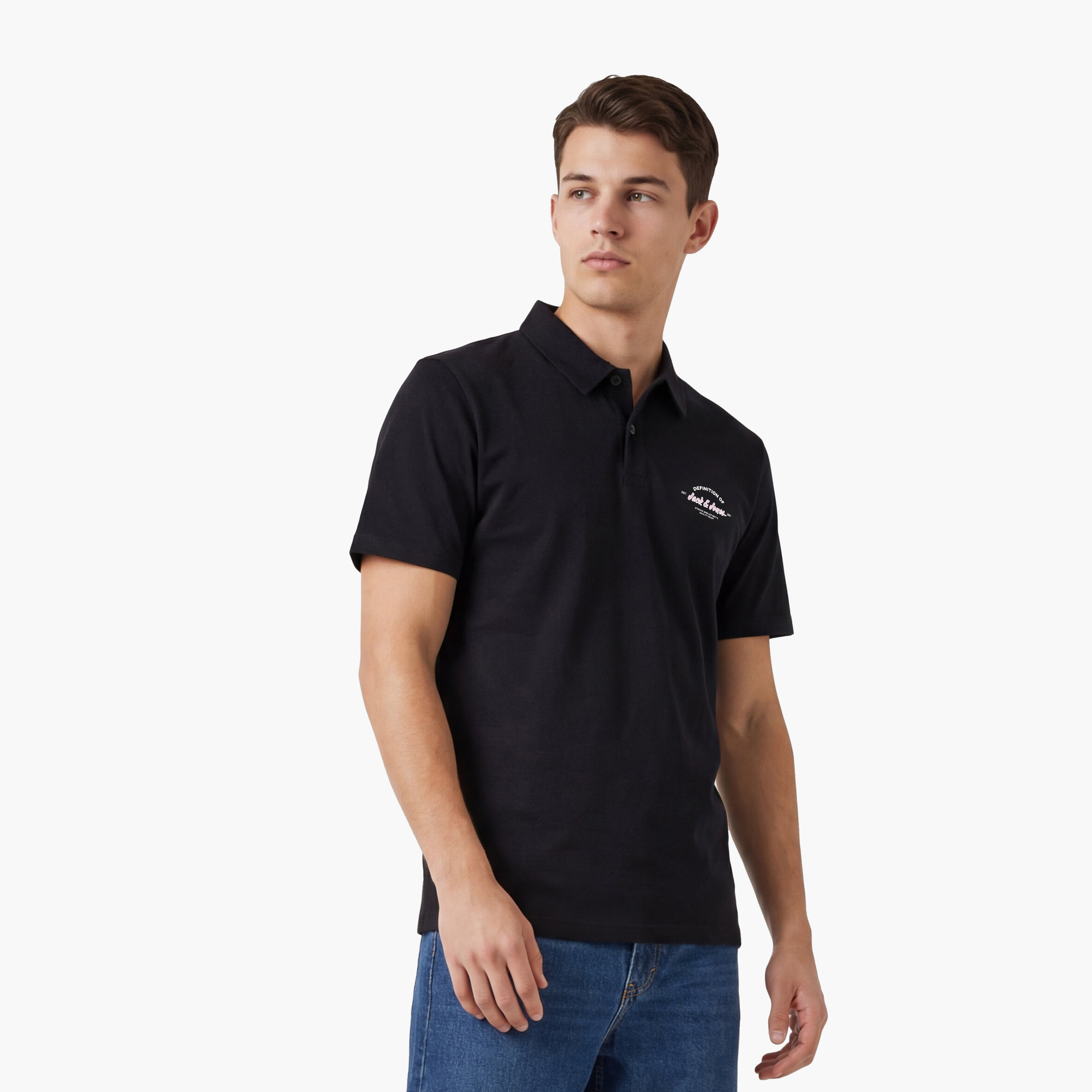 تيشيرت بولو رجالي سادة بياقة وأكمام قصيرة (مقاس كبير) من جاك آند جونز-men-clothing-tshirtsandpolos-polos-image-1