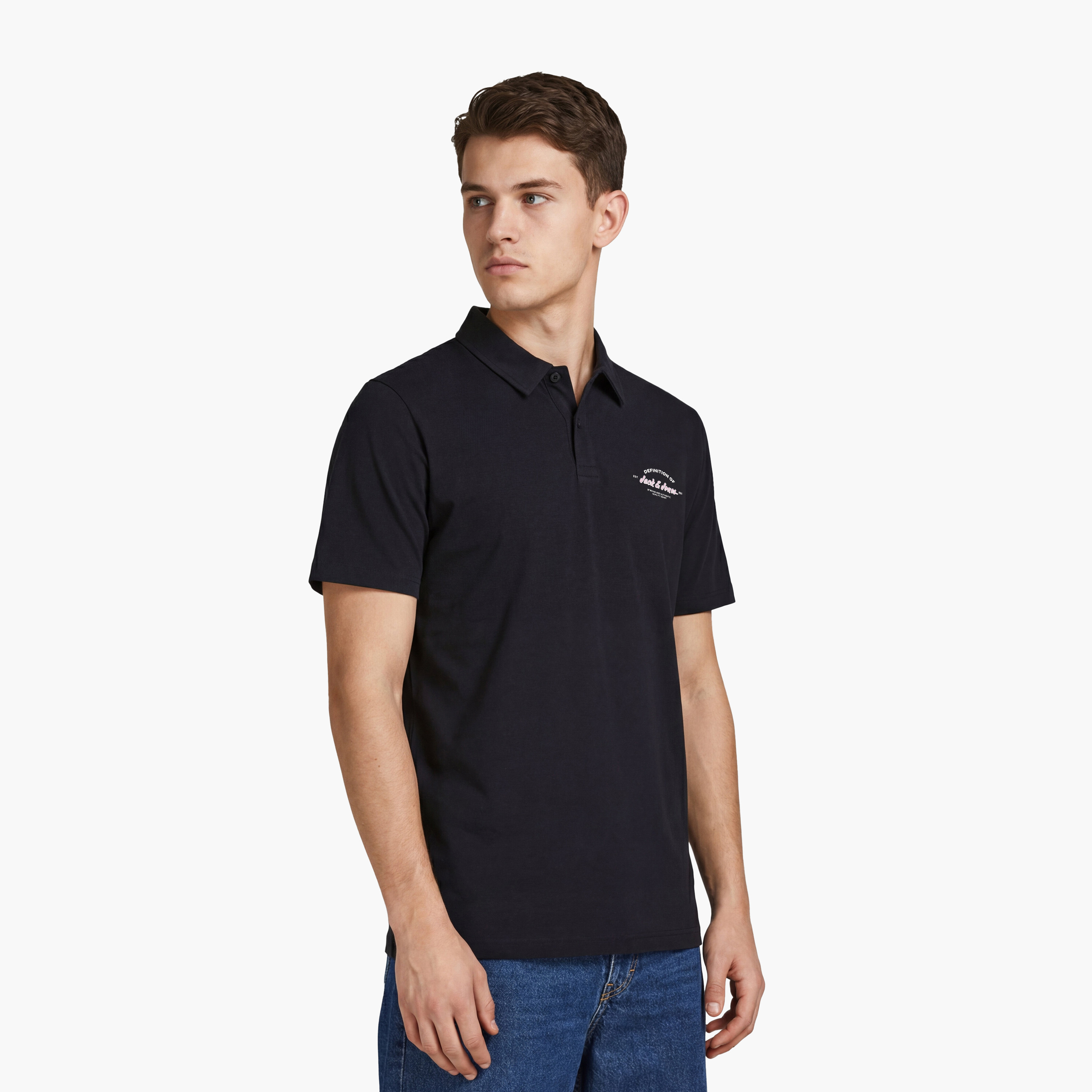 تيشيرت بولو رجالي سادة بياقة وأكمام قصيرة (مقاس كبير) من جاك آند جونز-men-clothing-tshirtsandpolos-polos-image-3