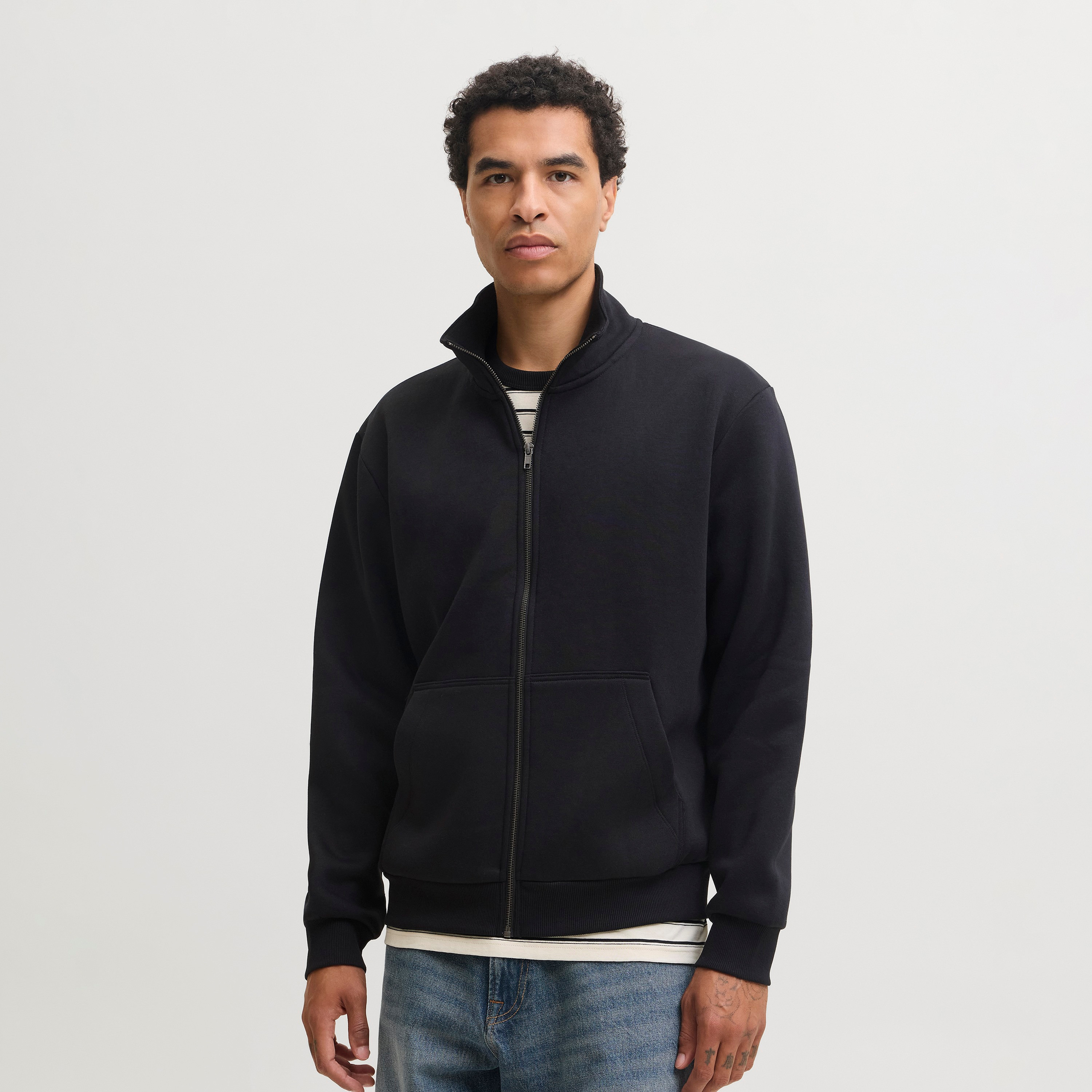 Jack & Jones Plain High Neck Long Sleeves Zip Through Men's Sweatshirt-men-winterwear-hoodiesandsweatshirts-image-1