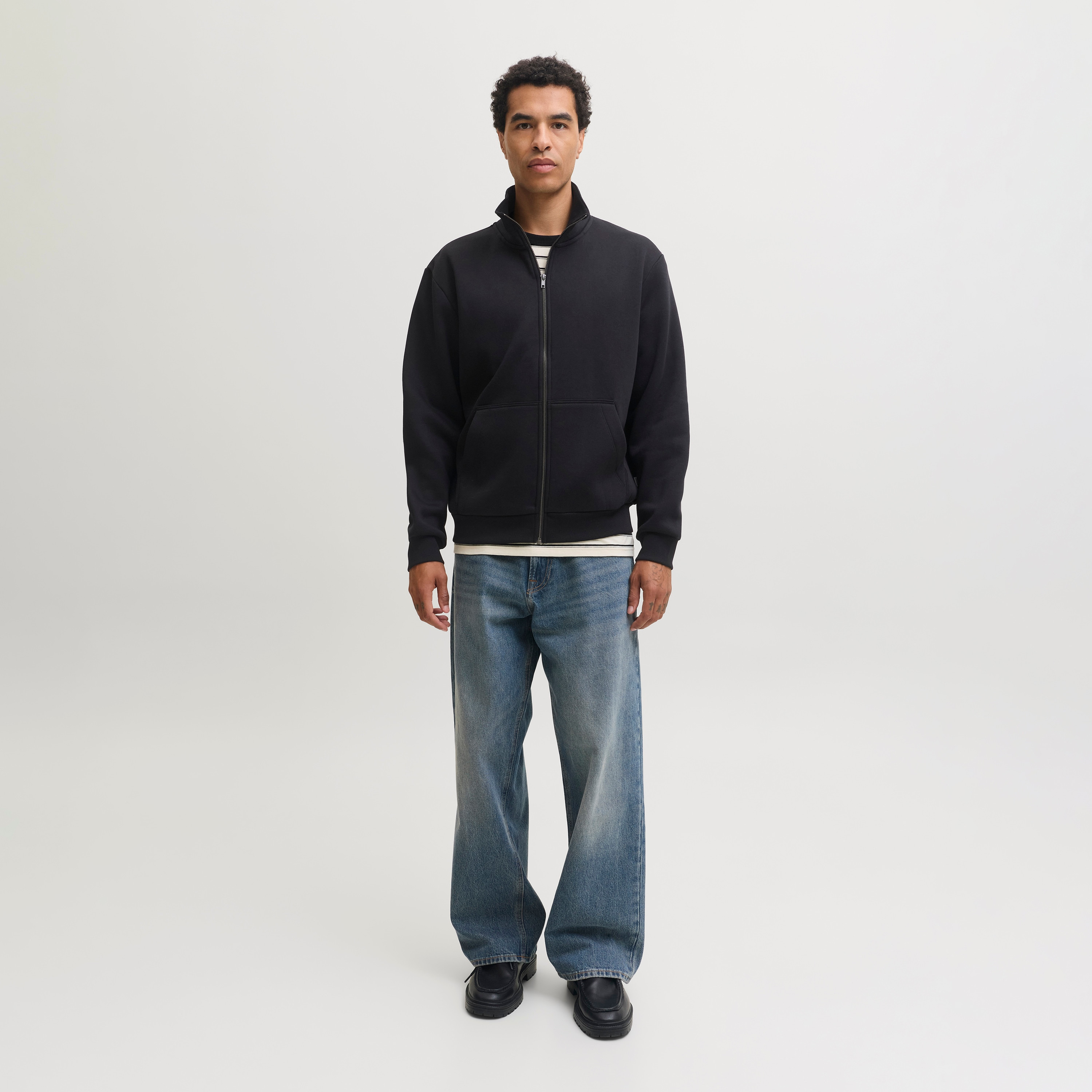 Jack & Jones Plain High Neck Long Sleeves Zip Through Men's Sweatshirt-men-winterwear-hoodiesandsweatshirts-image-2