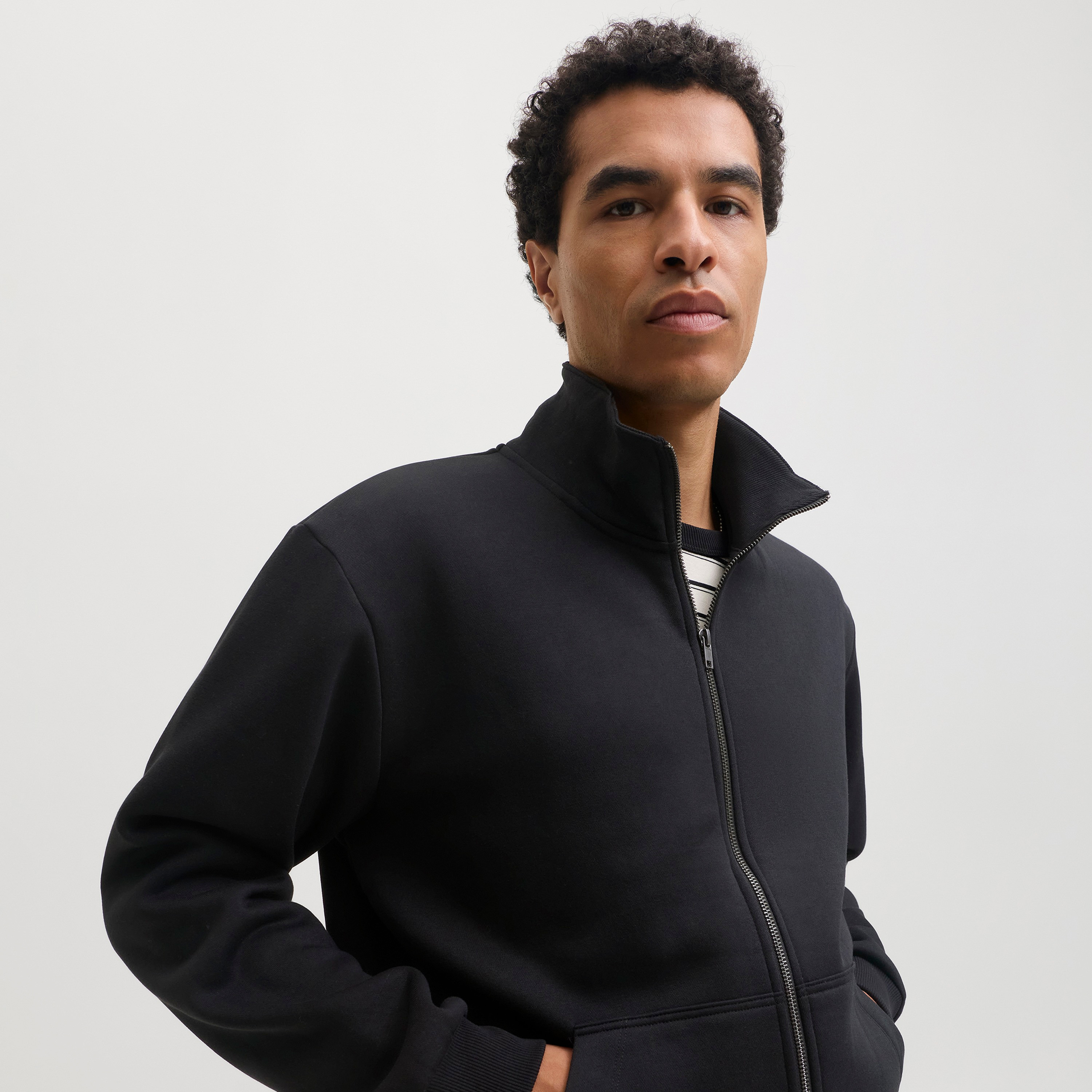 Jack & Jones Plain High Neck Long Sleeves Zip Through Men's Sweatshirt-men-winterwear-hoodiesandsweatshirts-image-3