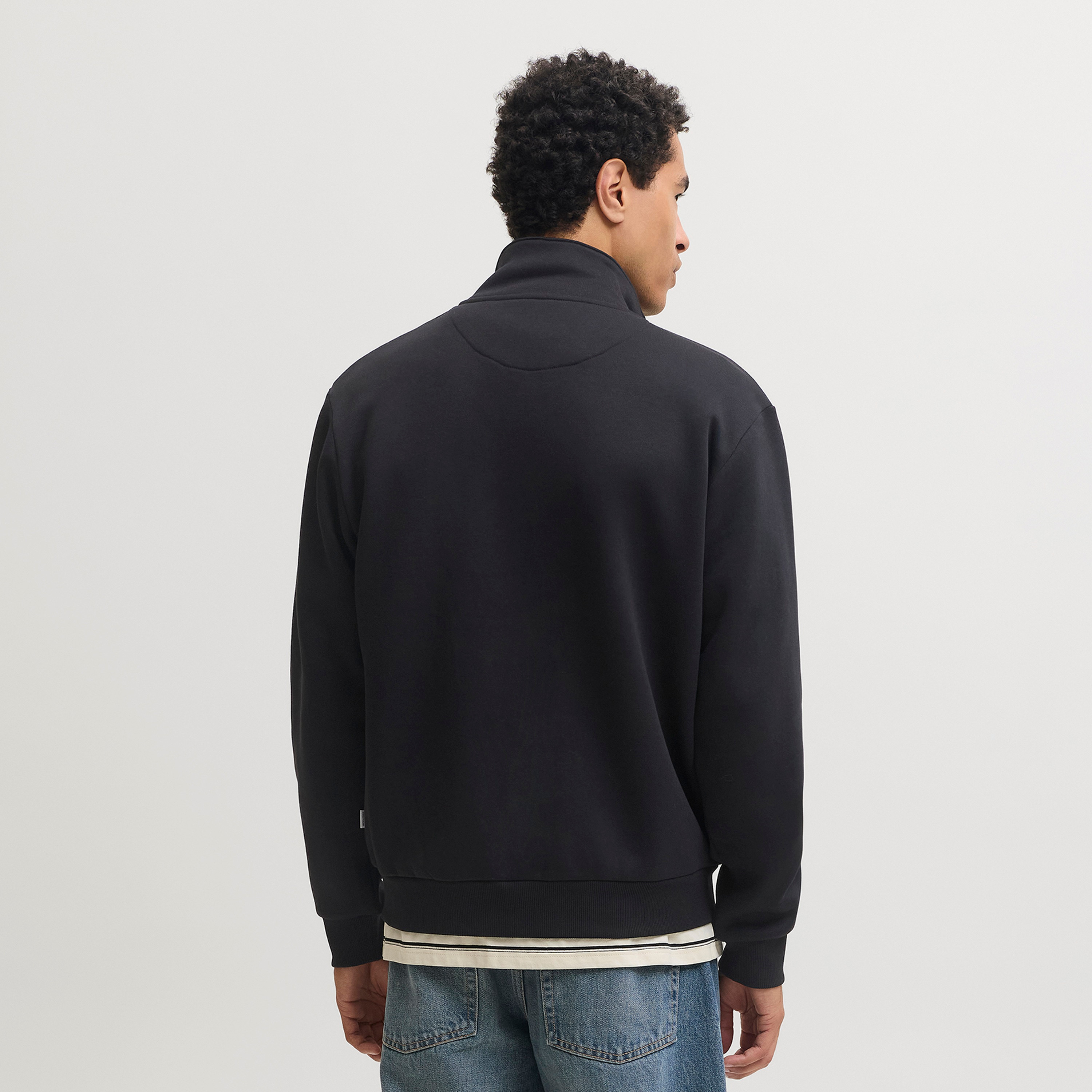 Jack & Jones Plain High Neck Long Sleeves Zip Through Men's Sweatshirt-men-winterwear-hoodiesandsweatshirts-image-4