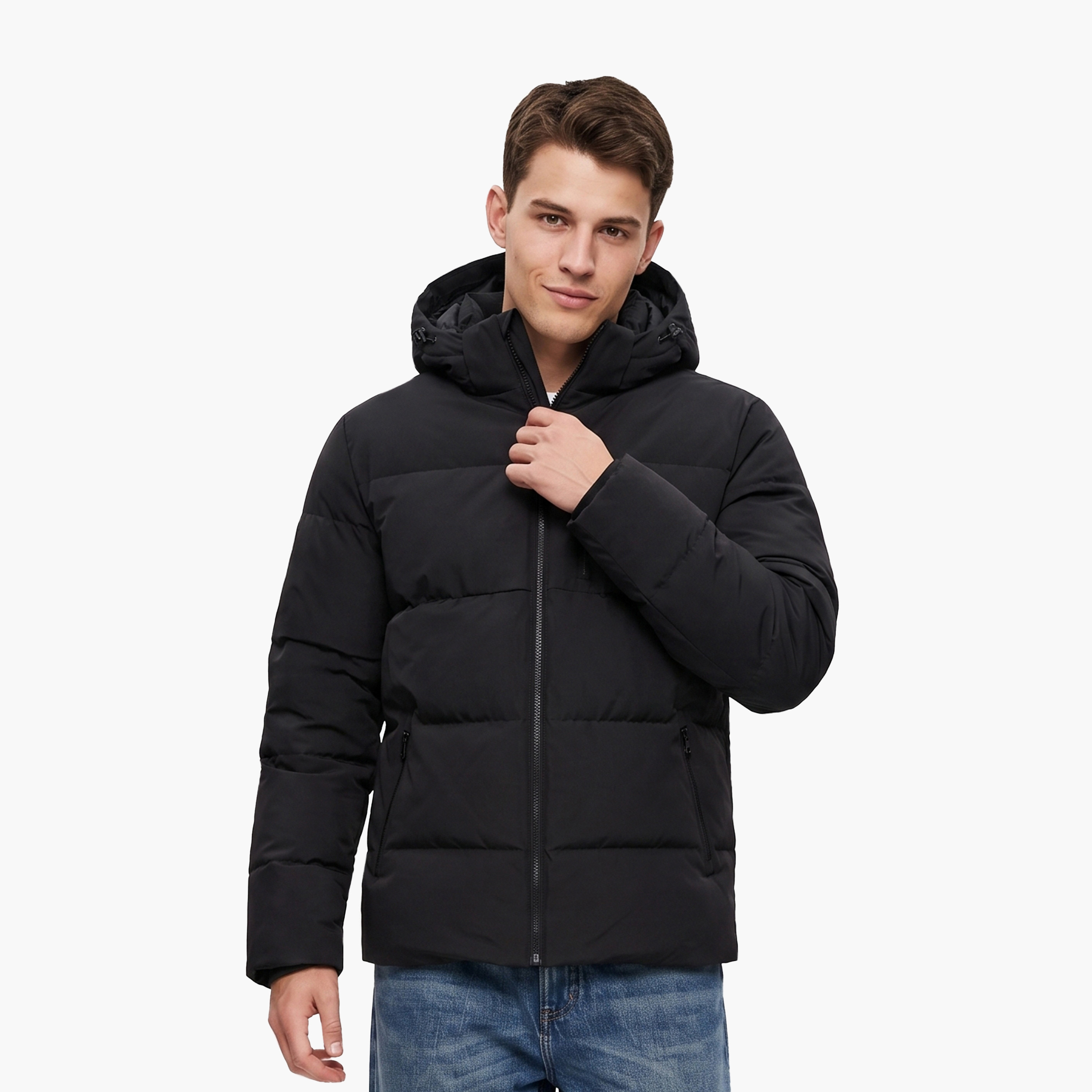جاكيت بافر رجالي سادة برقبة هودي وأكمام طويلة من جاك آند جونز-men-clothing-jacketsandblazers-jackets-image-1