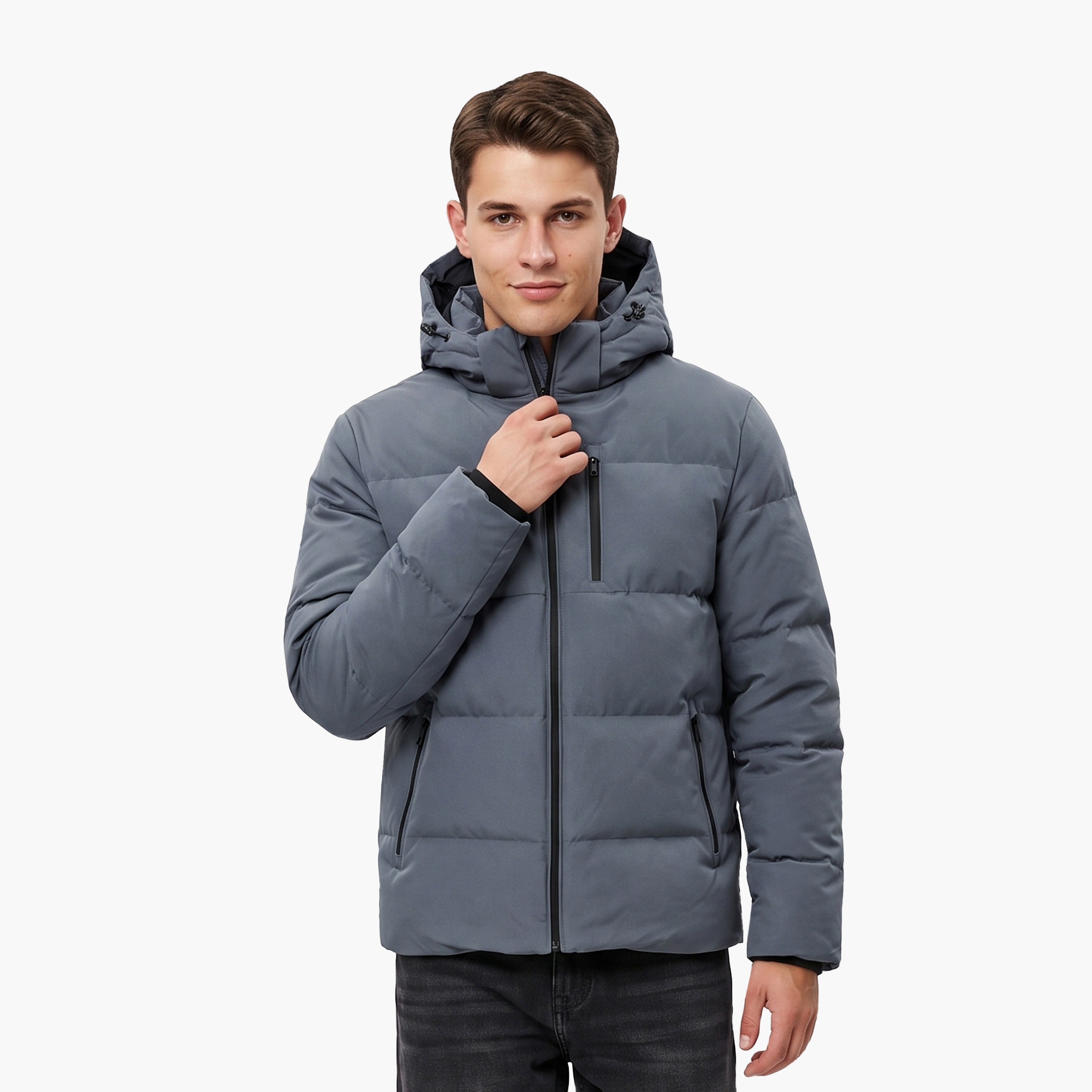 جاكيت بافر رجالي سادة برقبة هودي وأكمام طويلة من جاك آند جونز-men-clothing-jacketsandblazers-jackets-image-1